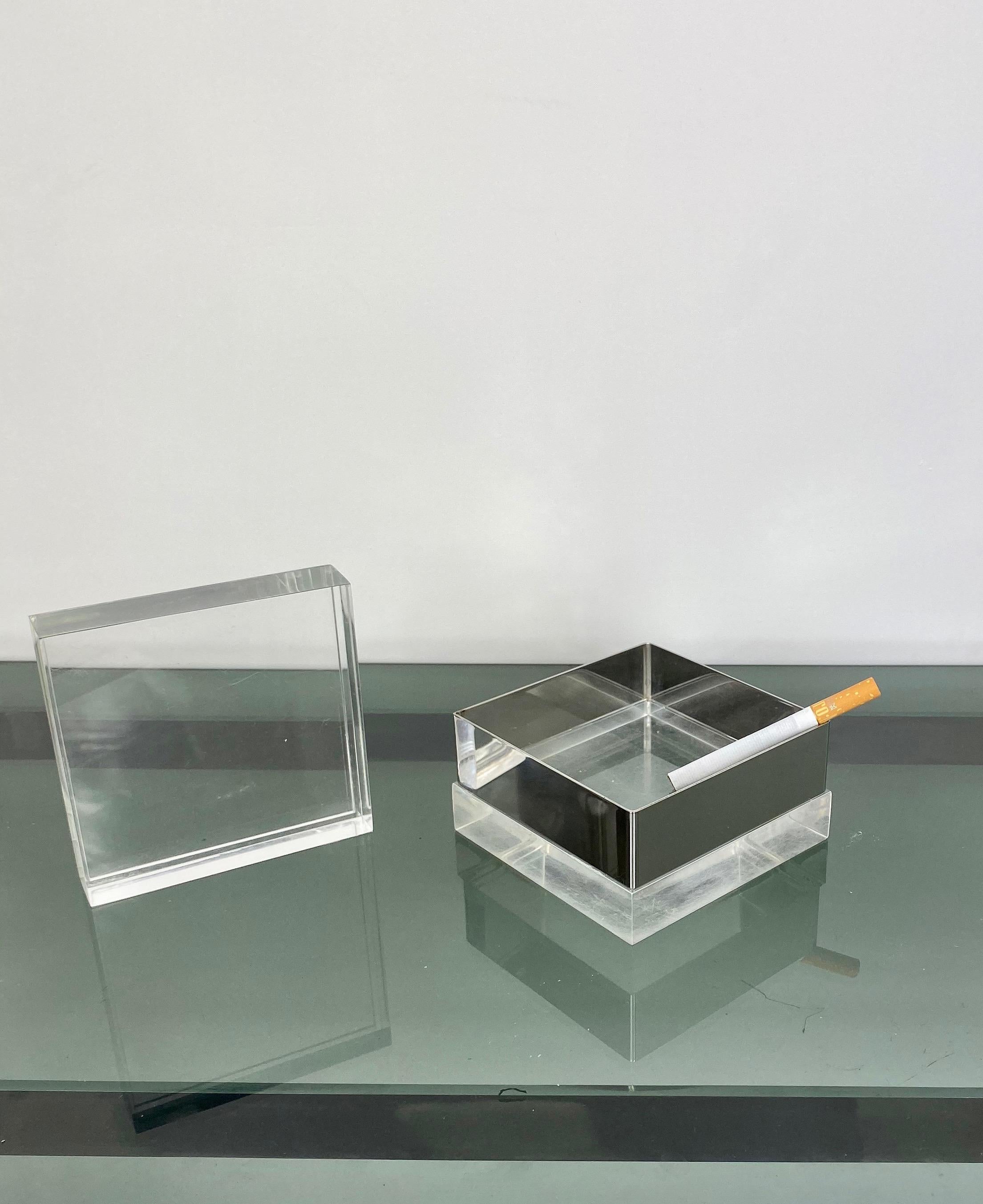 Squared Lucite and Chrome Box, Italy, 1970s In Good Condition In Rome, IT