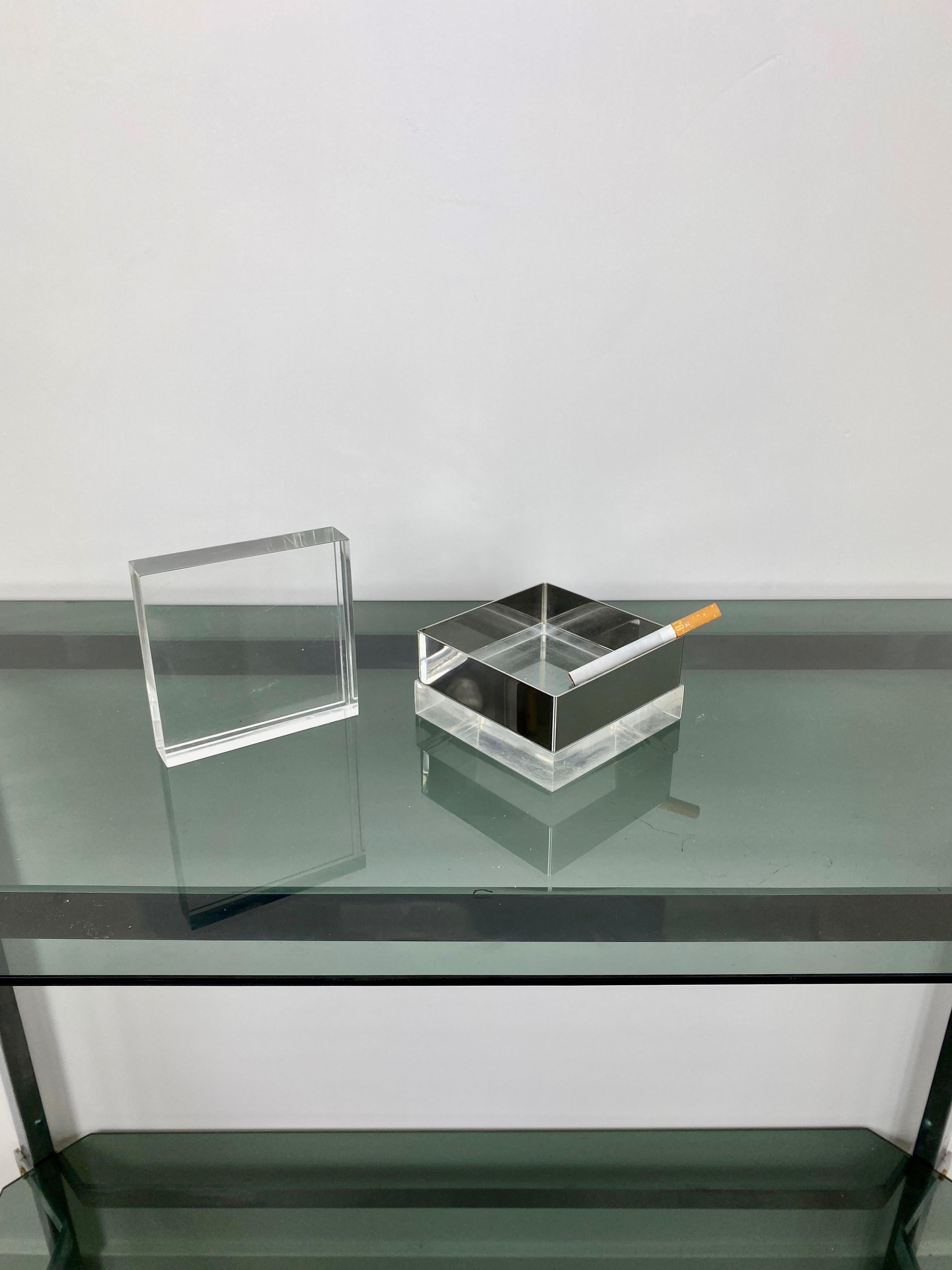 Late 20th Century Squared Lucite and Chrome Box, Italy, 1970s