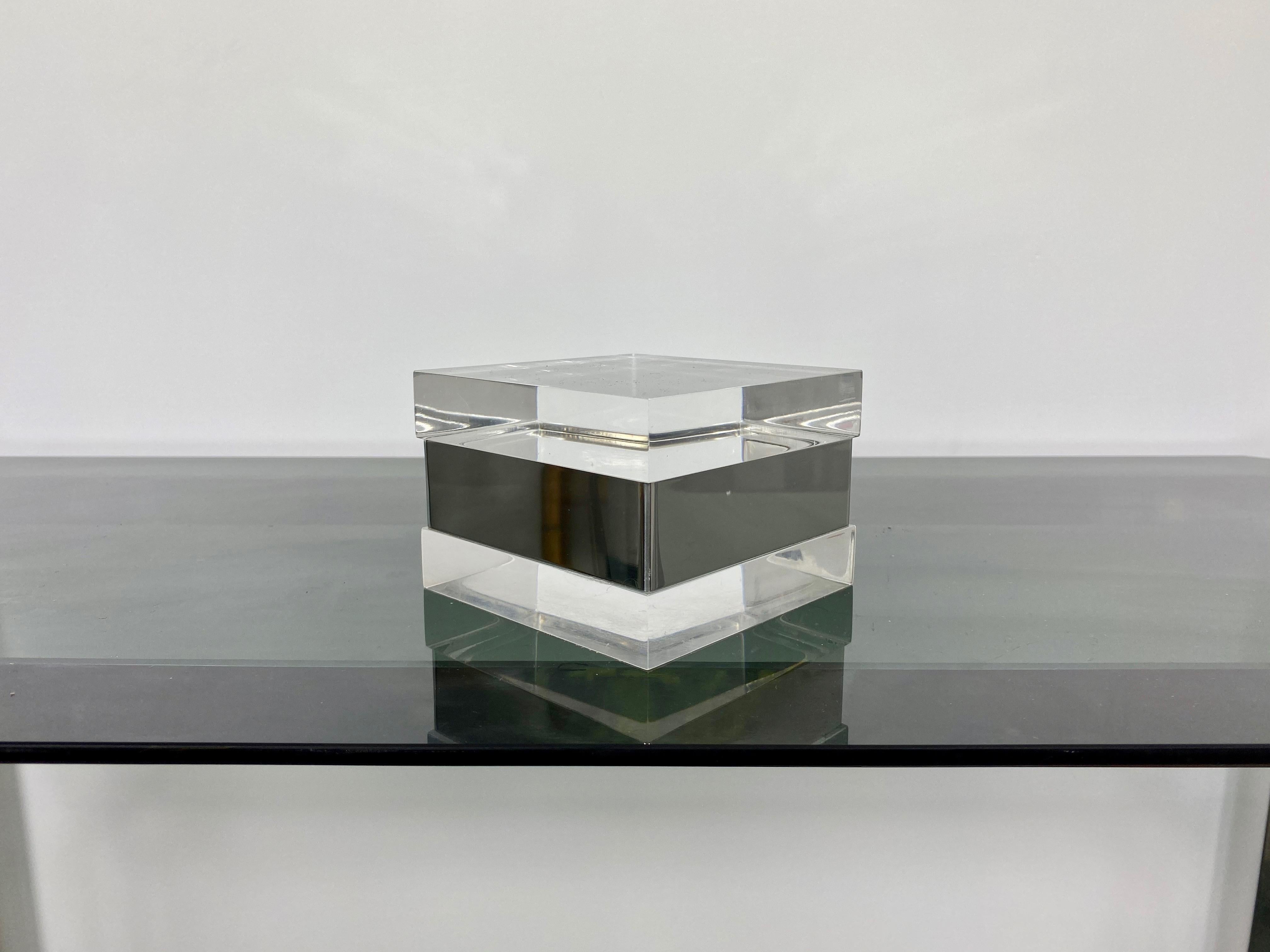 Metal Squared Lucite and Chrome Box, Italy, 1970s
