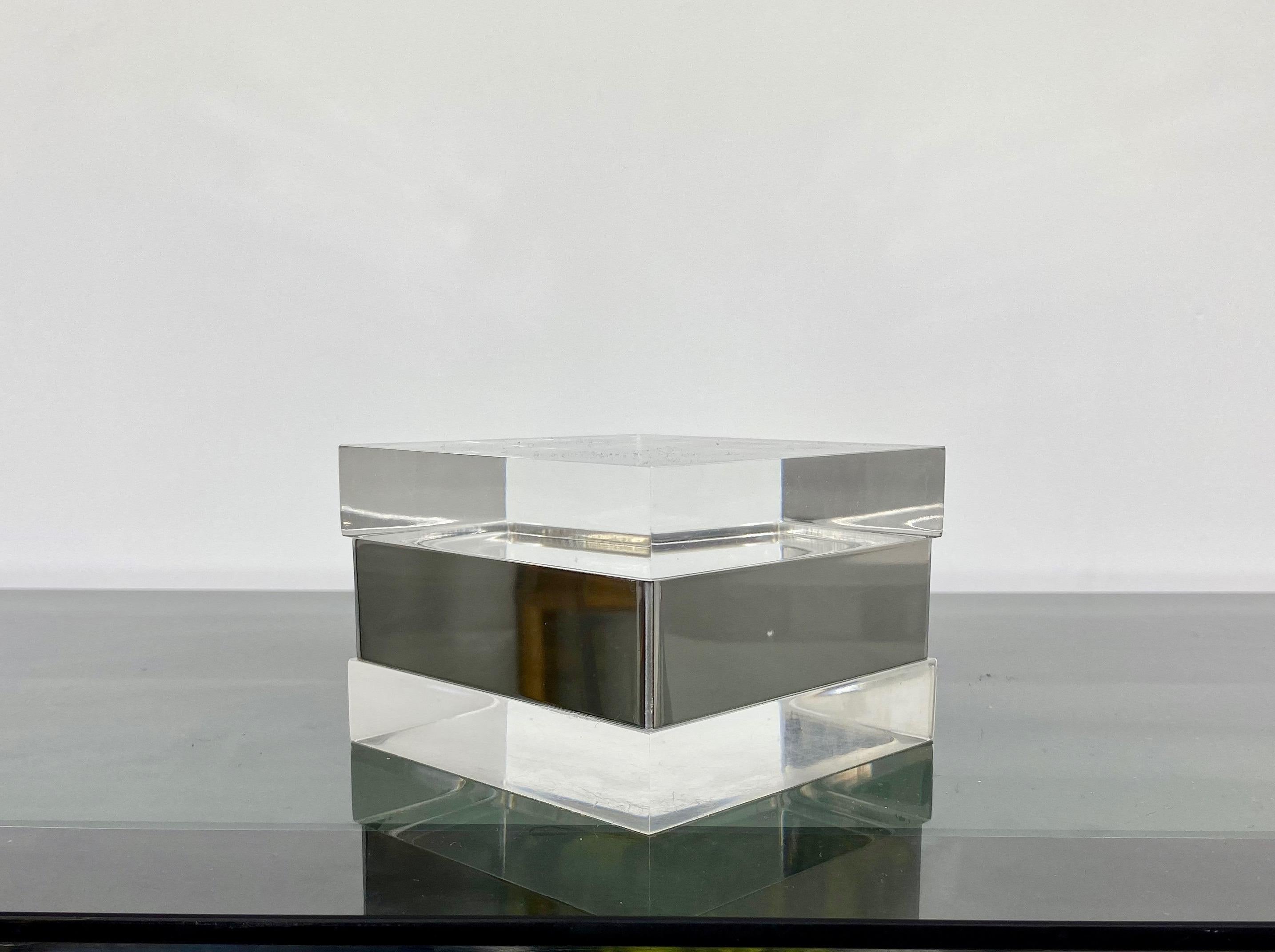 Squared Lucite and Chrome Box, Italy, 1970s 1