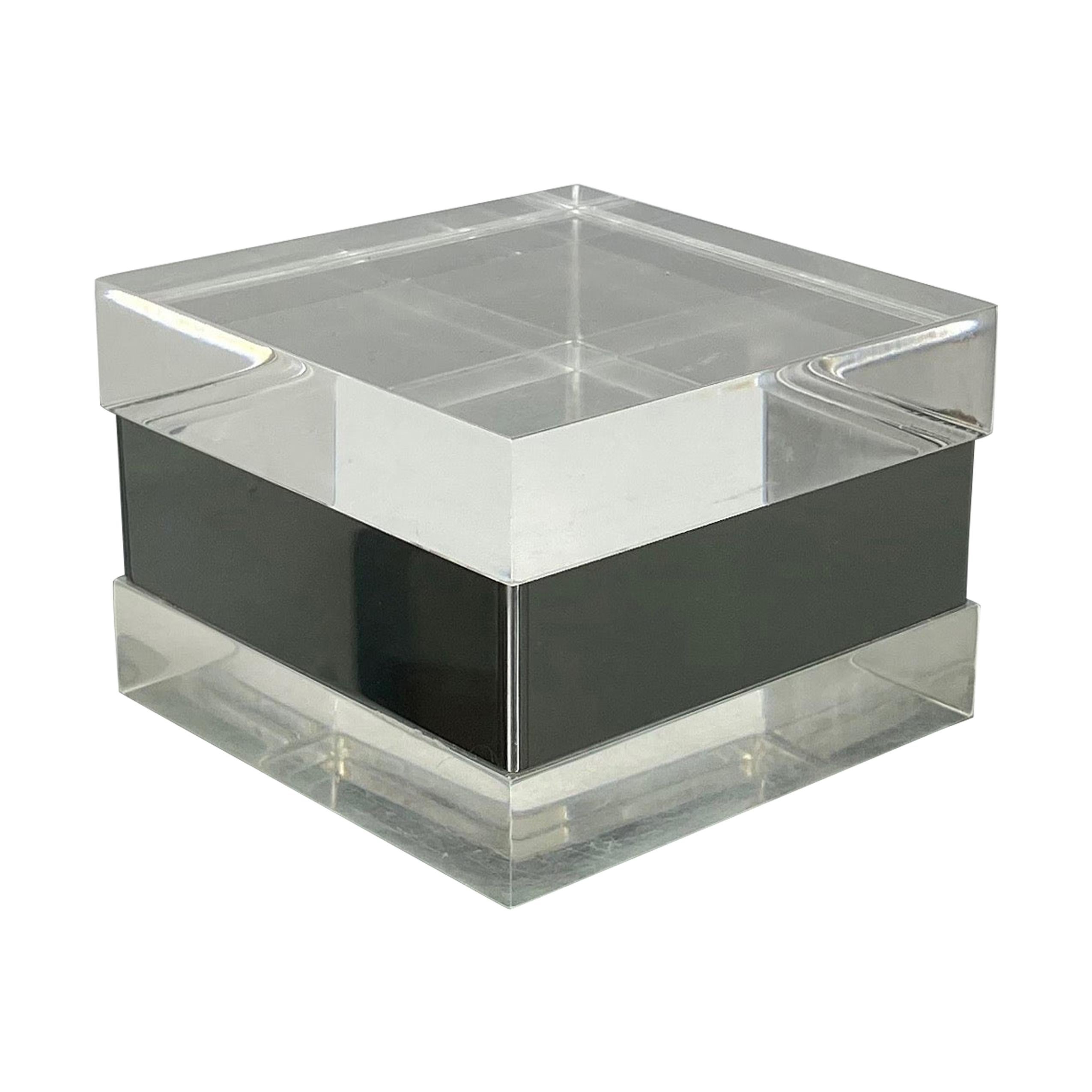 Squared Lucite and Chrome Box, Italy, 1970s