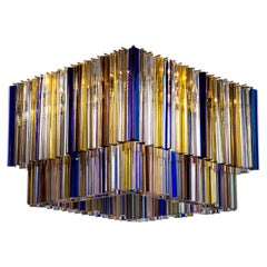 Italian Murano Glass Flush Mount Chandelier, Square Multicolor Triedro, 21st C.