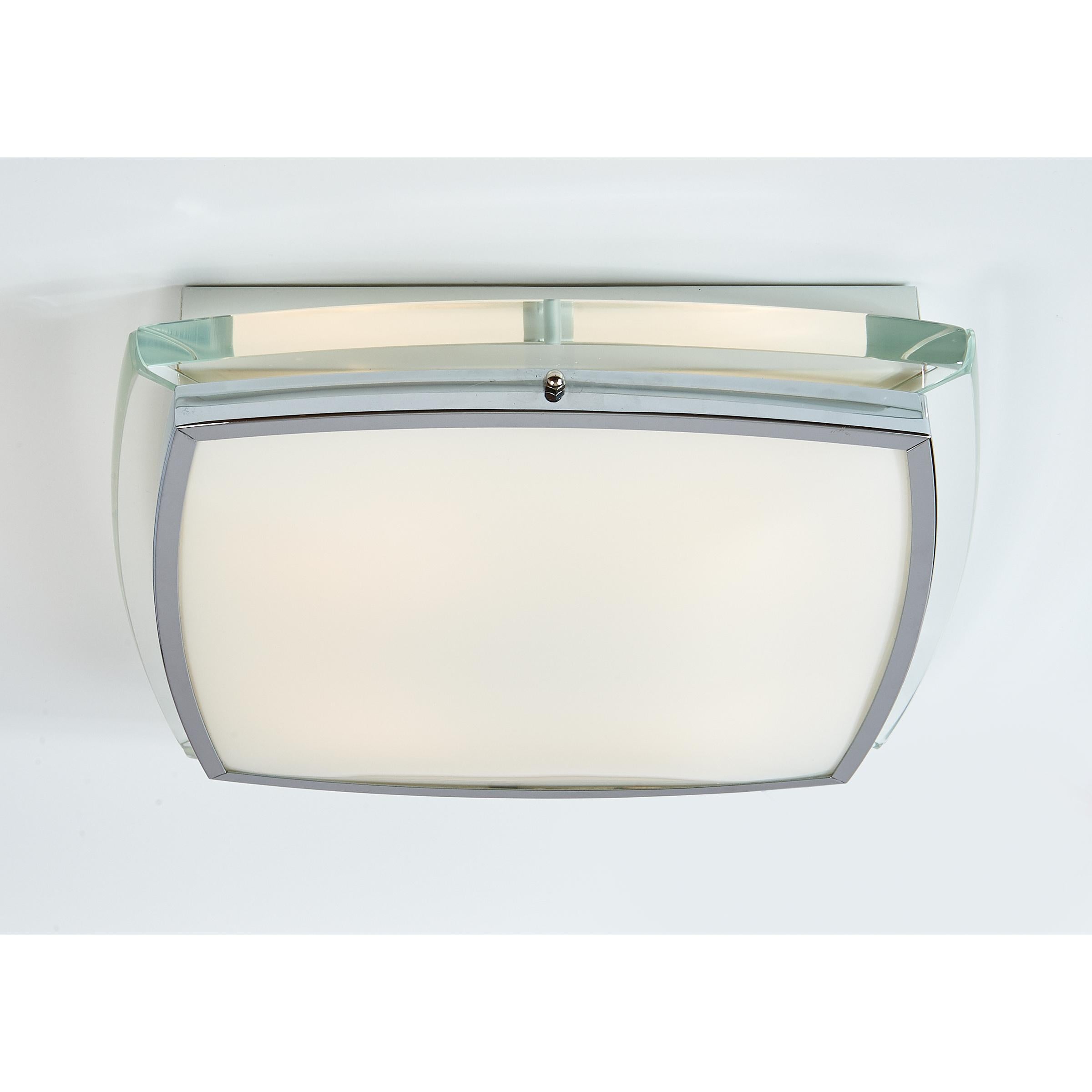 Mid-Century Modern Squared Nickeled Flush Mount with Thick Clear Glass Frame, 1970s For Sale