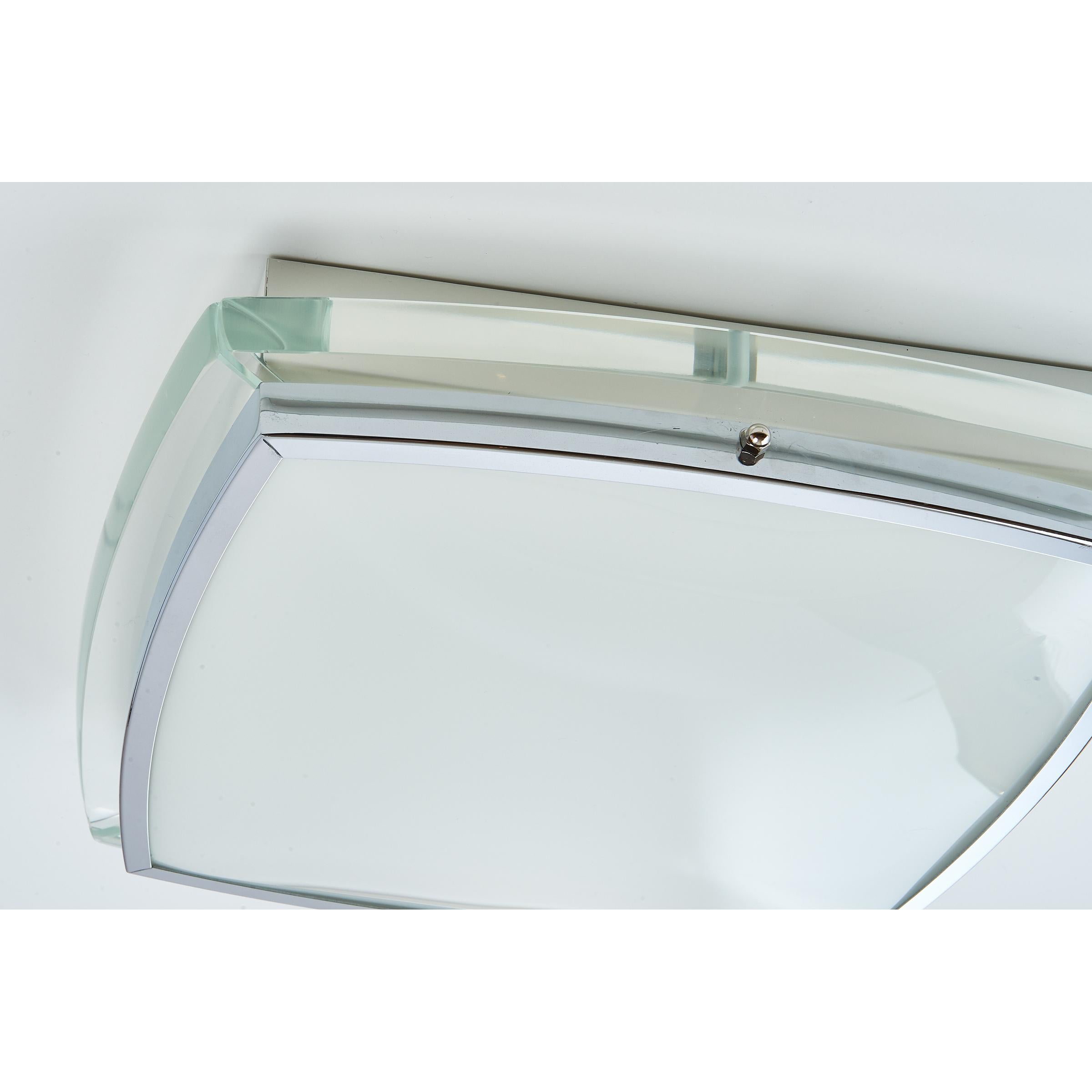 Italian Squared Nickeled Flush Mount with Thick Clear Glass Frame, 1970s For Sale