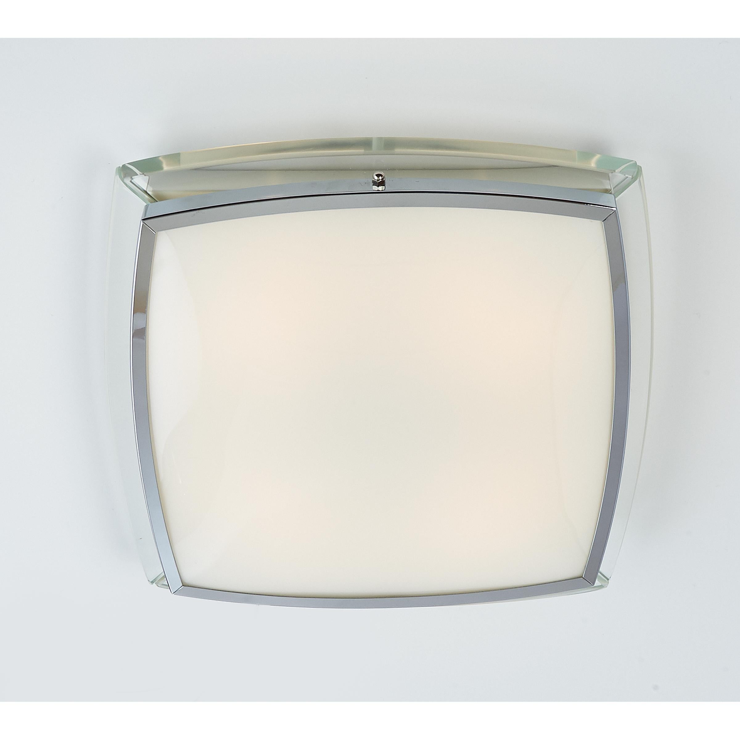 Squared Nickeled Flush Mount with Thick Clear Glass Frame, 1970s In Good Condition For Sale In New York, NY
