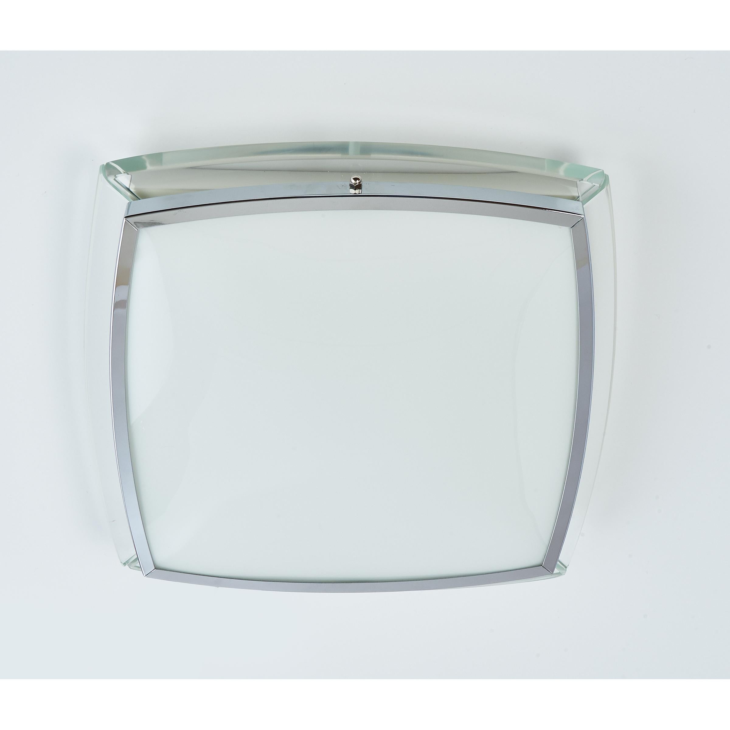 Late 20th Century Squared Nickeled Flush Mount with Thick Clear Glass Frame, 1970s For Sale