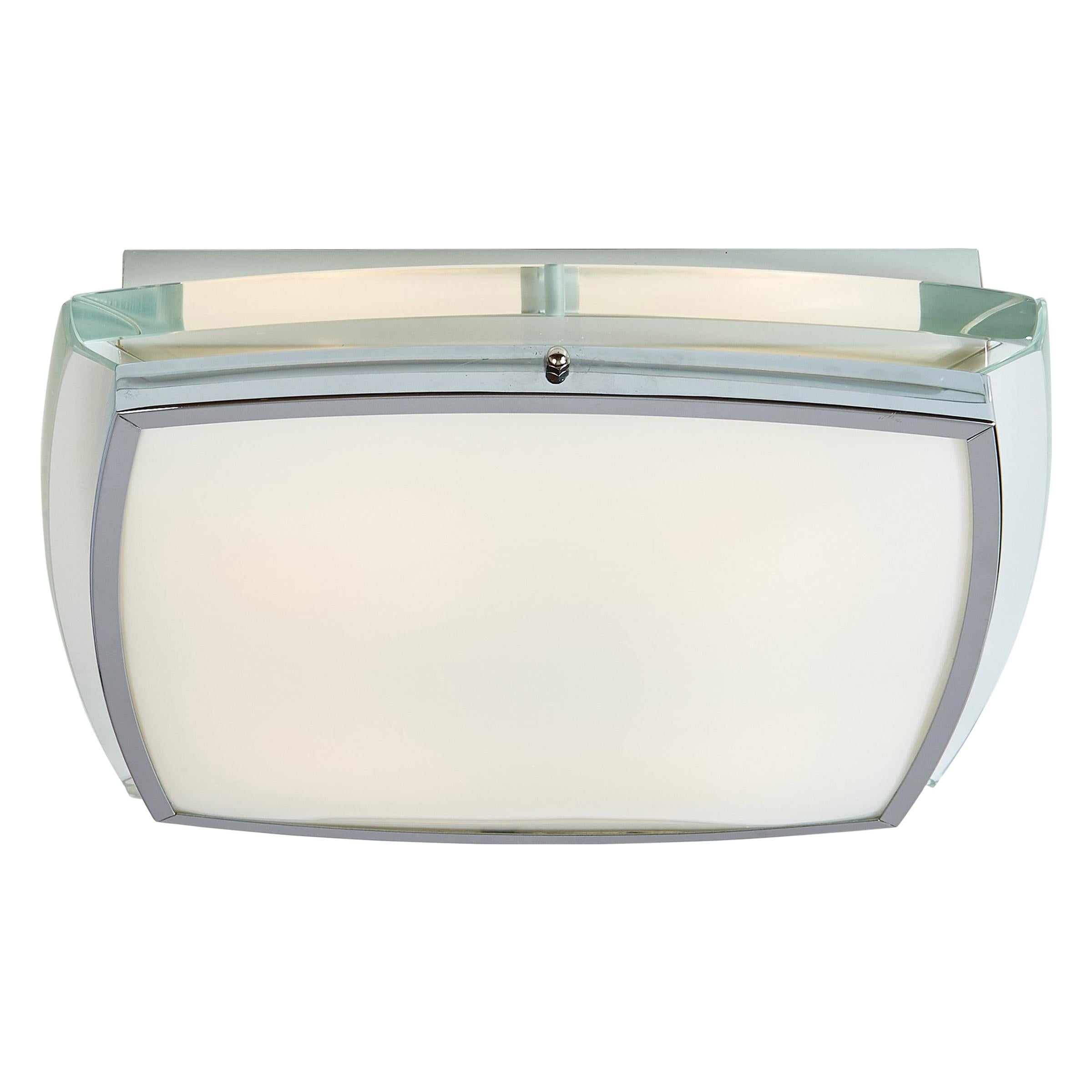 Squared Nickeled Flush Mount with Thick Clear Glass Frame, 1970s