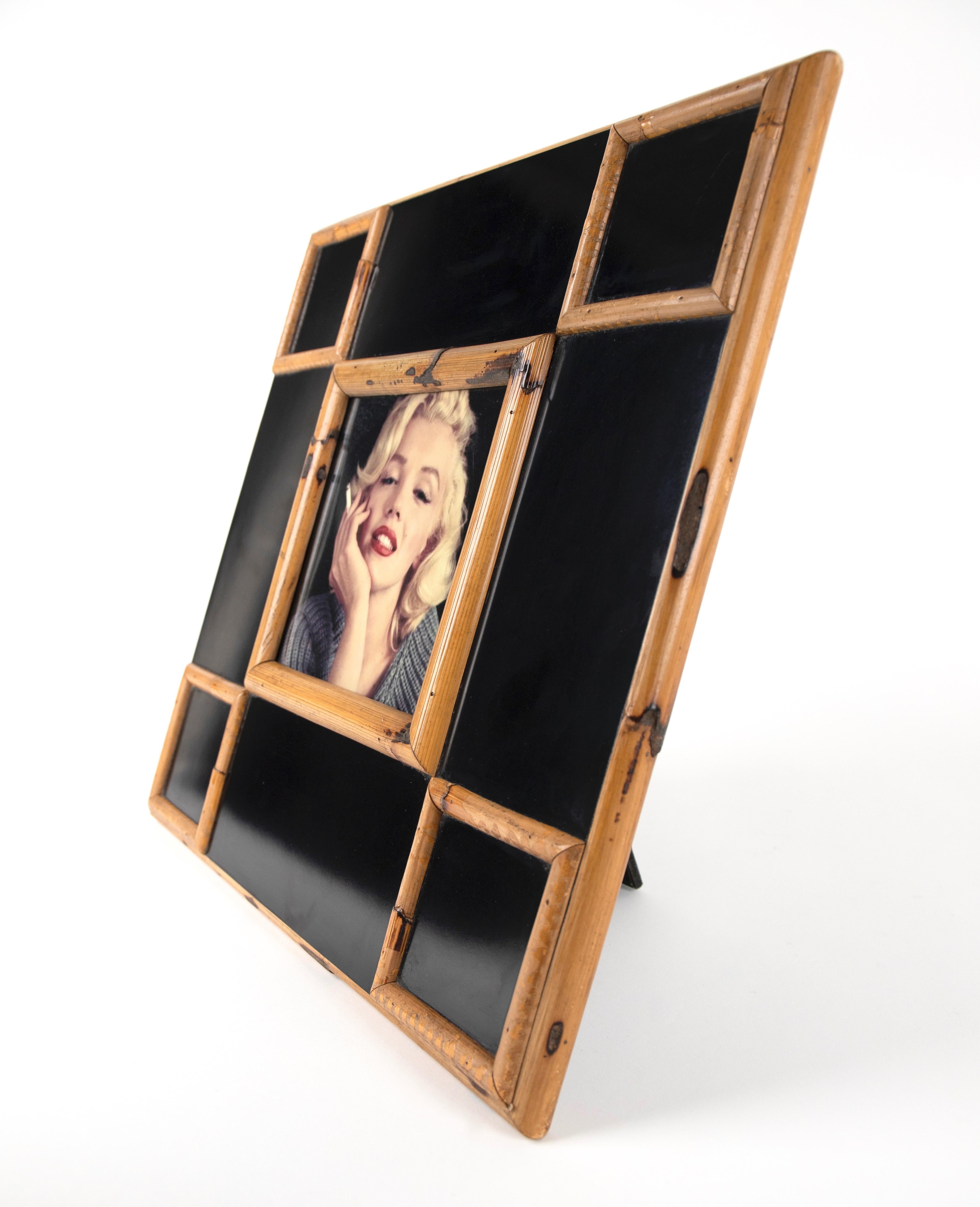Mid-Century Modern Squared Picture Frame in Laminate and Bamboo by Tommaso Barbi, Italy 1970s For Sale
