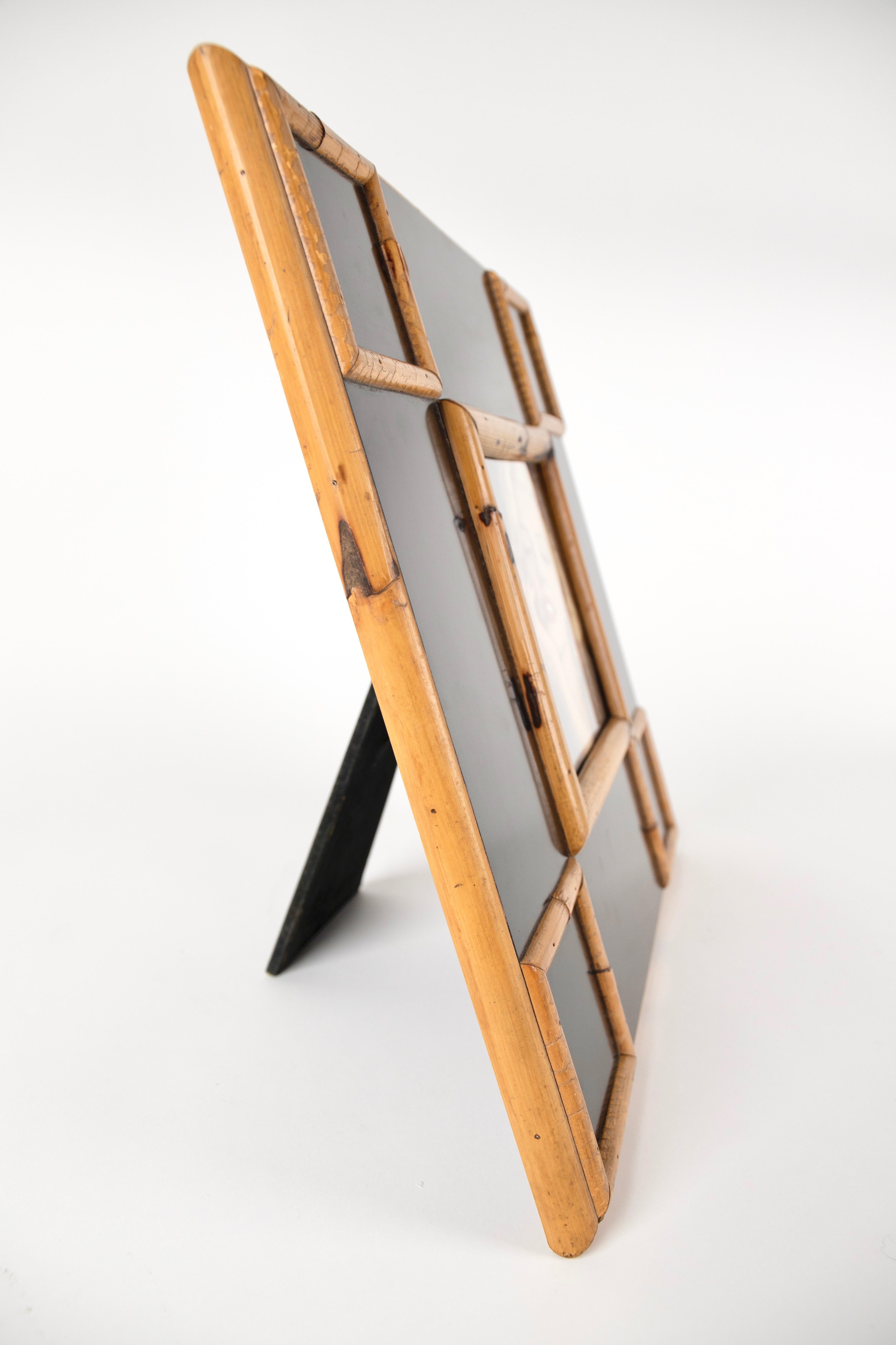 Italian Squared Picture Frame in Laminate and Bamboo by Tommaso Barbi, Italy 1970s For Sale