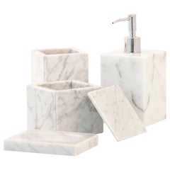 Handmade Squared Set for Bathroom in White Carrara Marble