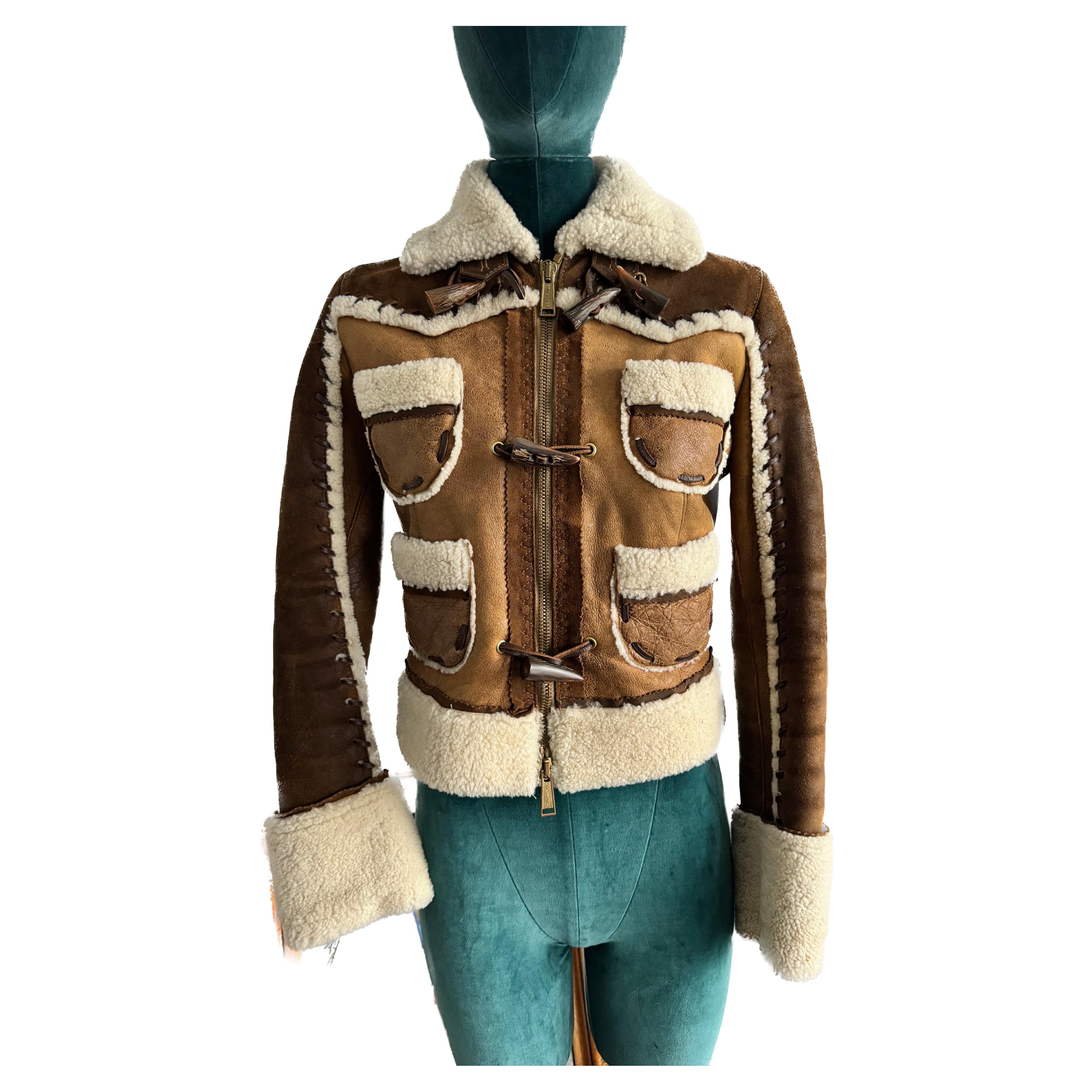 Squared Shearling short Jacket  For Sale