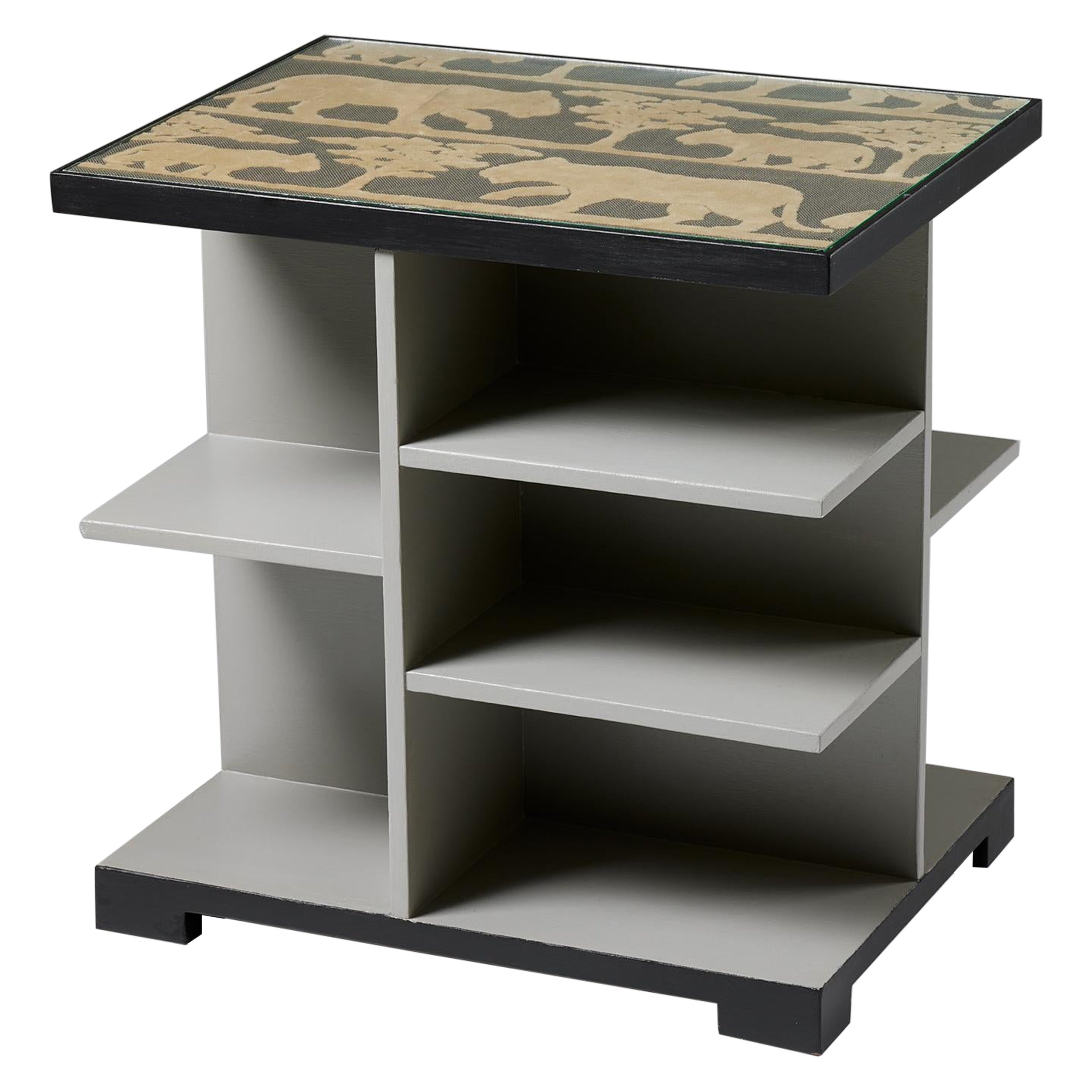 Squared side table with textile detailing from the 1940s
