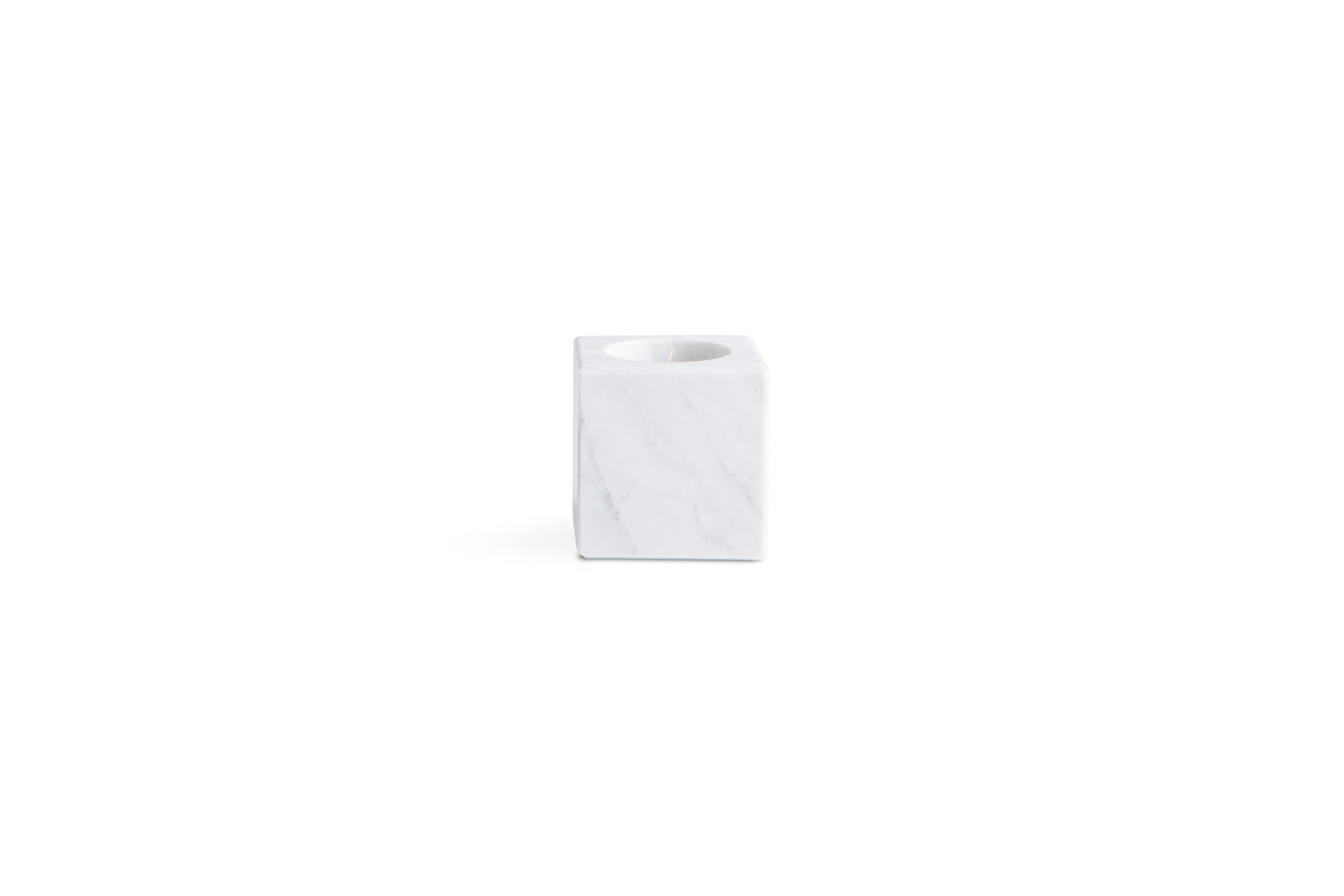 Contemporary Squared Single Candleholder in White Carrara Marble