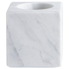 Squared Single Candleholder in White Carrara Marble