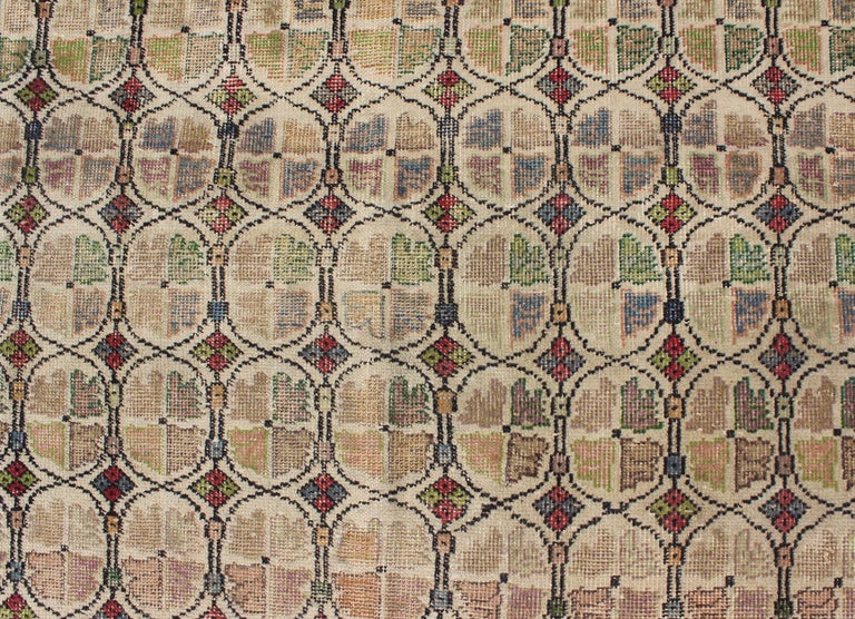 Squared Size Mid-Century Modern Rug with Circular Pattern in Variety of ...