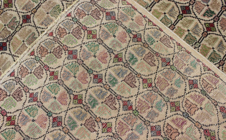 Squared Size Mid-Century Modern Rug with Circular Pattern in Variety of ...