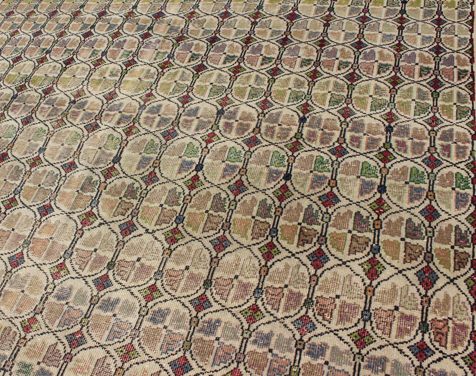 Squared Size Mid-Century Modern Rug with Circular Pattern in Variety of Colors For Sale 3