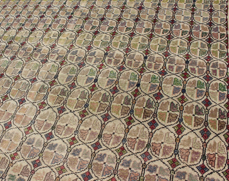 Squared Size MidCentury Modern Rug with Circular Pattern in Variety of