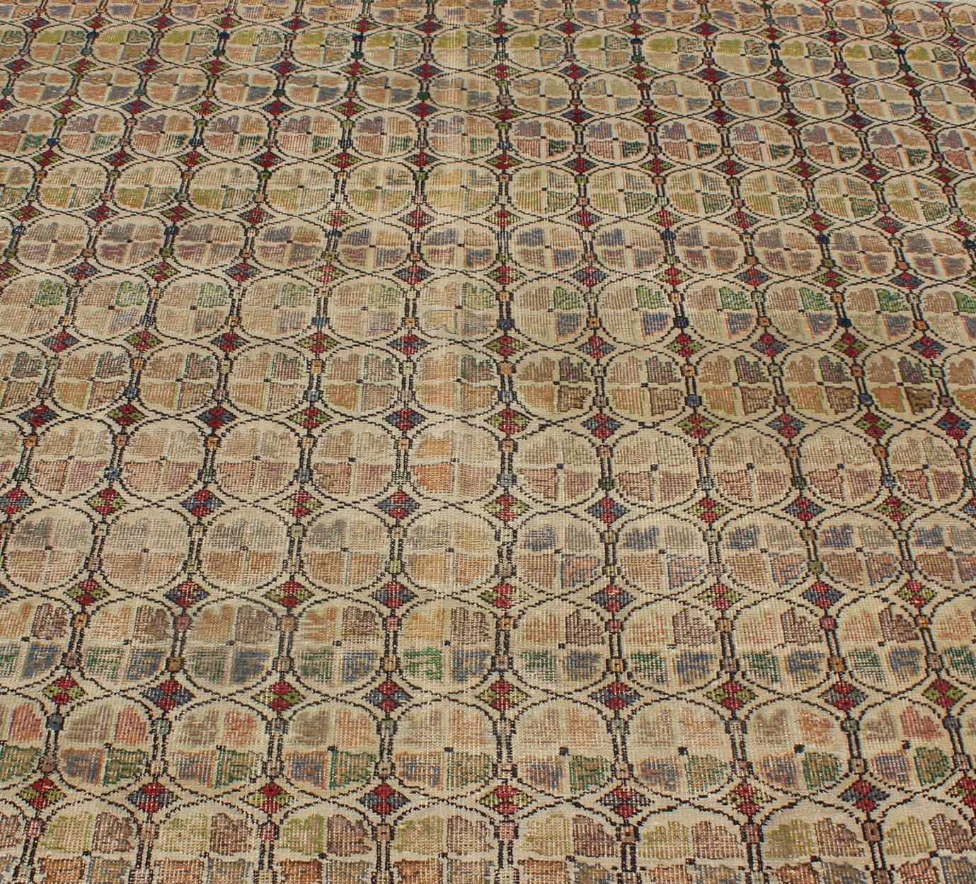 Squared Size Mid-Century Modern Rug with Circular Pattern in Variety of Colors For Sale 4