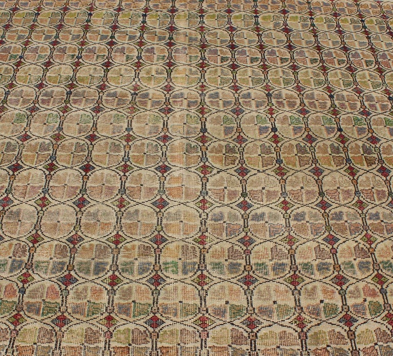 Squared Size Mid-Century Modern Rug with Circular Pattern in Variety of ...
