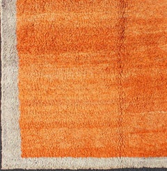 Squared Size Vintage Tulu with Minimalist Design Rug in Solid Orange and Taupe