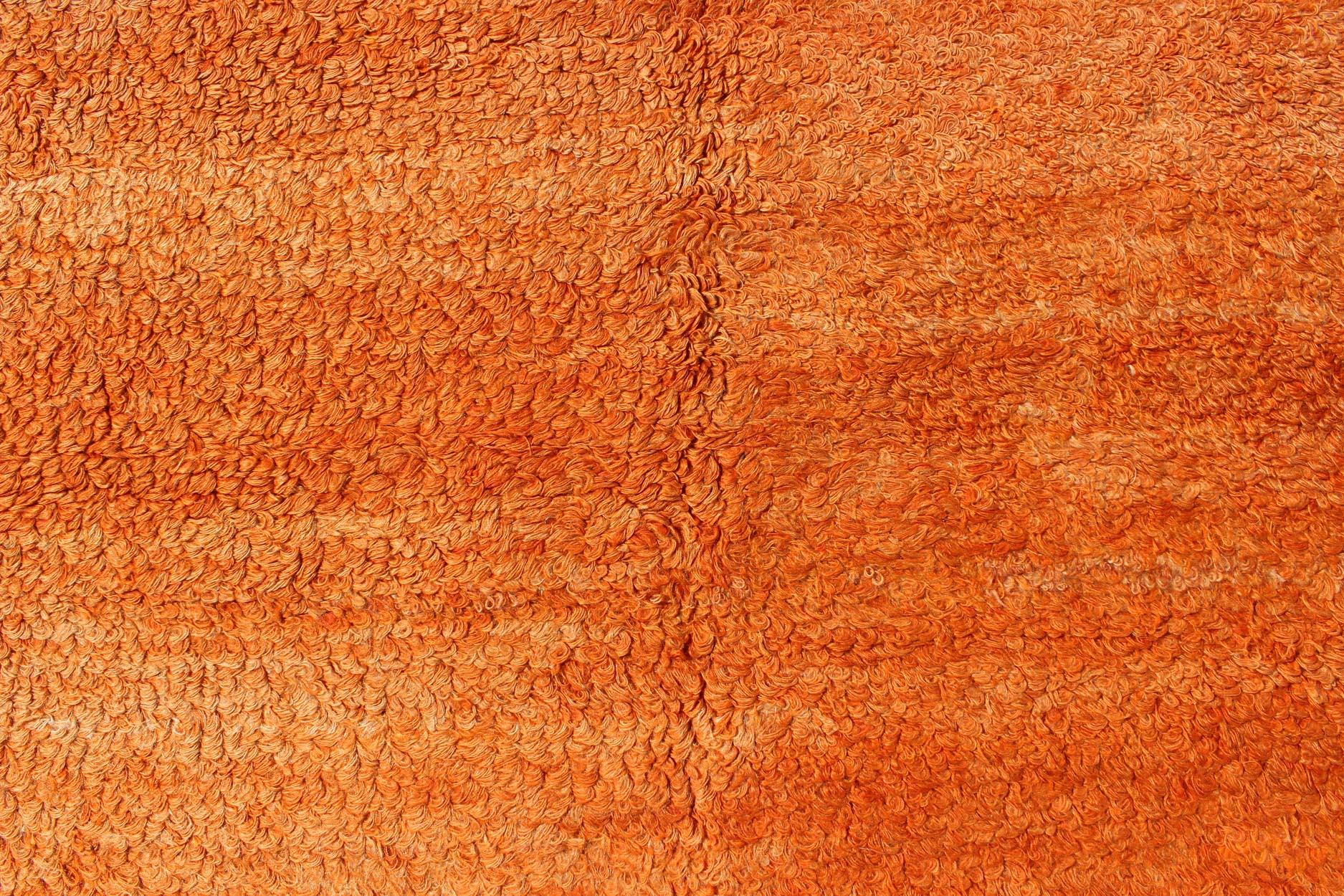 Wool Squared Size Vintage Tulu with Minimalist Design Rug in Solid Orange and Taupe For Sale