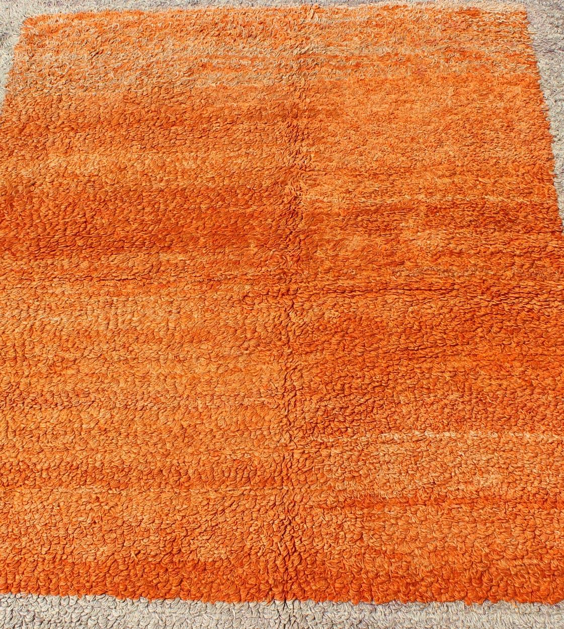 Squared Size Vintage Tulu with Minimalist Design Rug in Solid Orange and Taupe For Sale 3