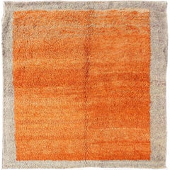 Squared Size Retro Tulu with Minimalist Design Rug in Solid Orange and Taupe