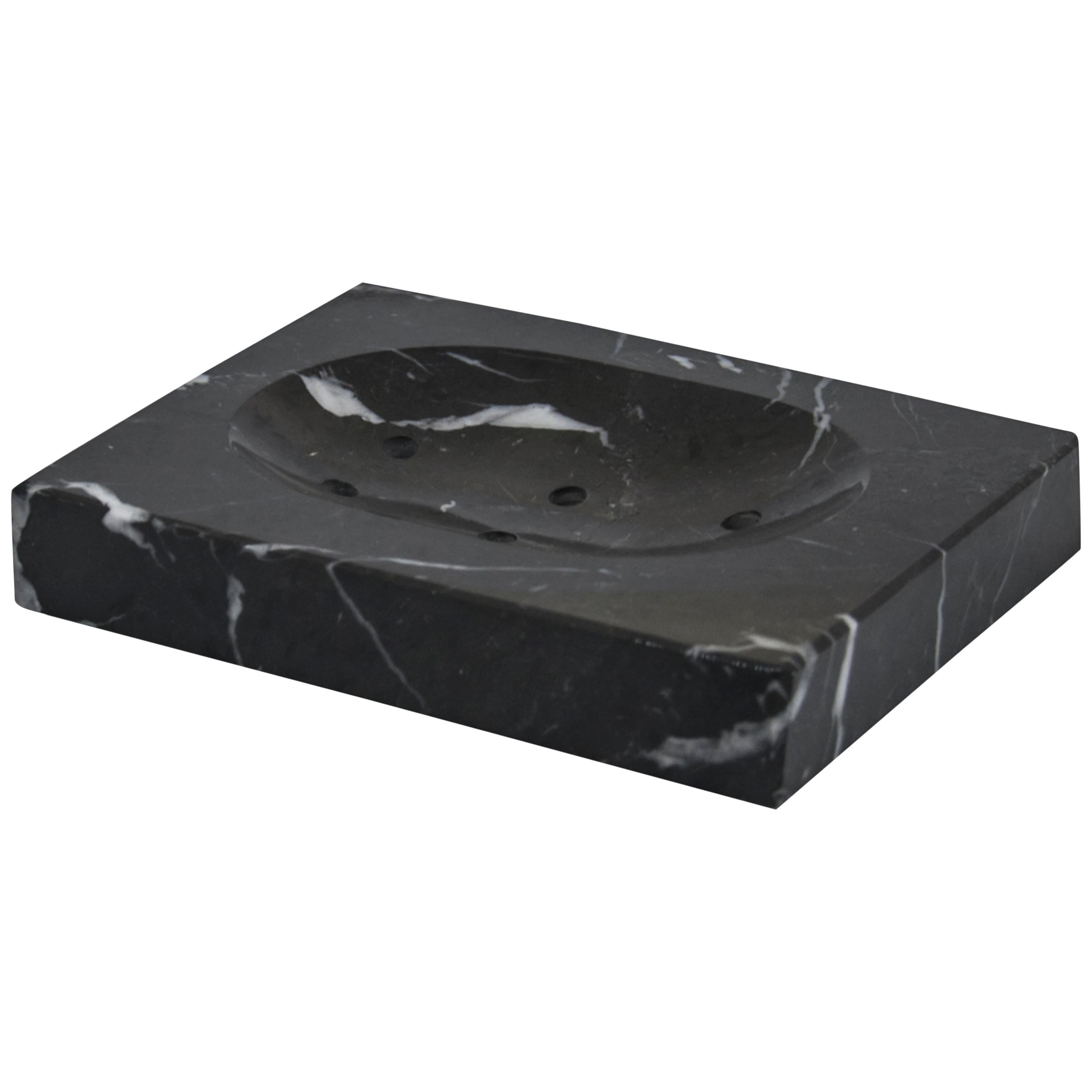 Handmade Squared Soap Dish in Black Marquina Marble For Sale