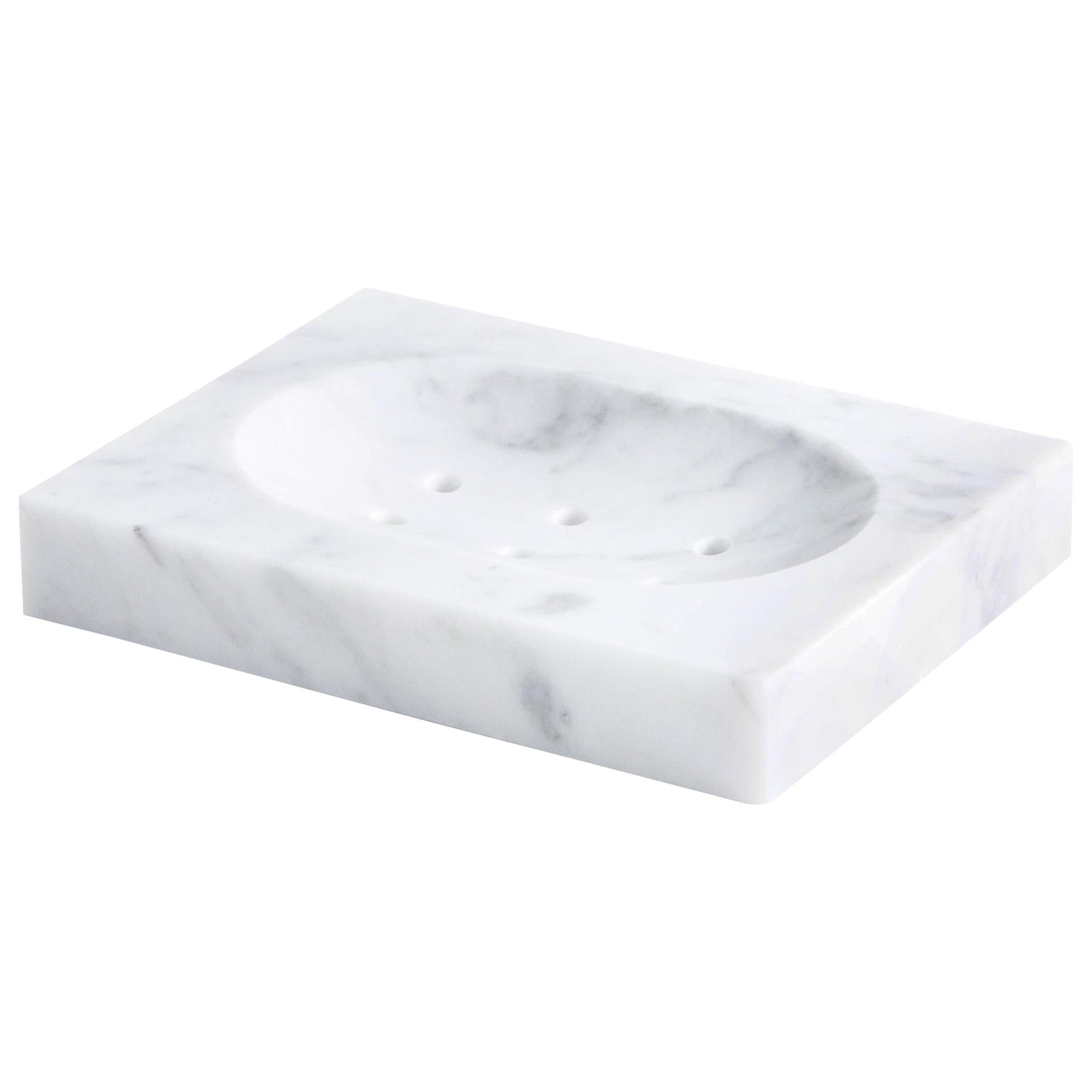 Handmade Squared Soap Dish in White Carrara Marble