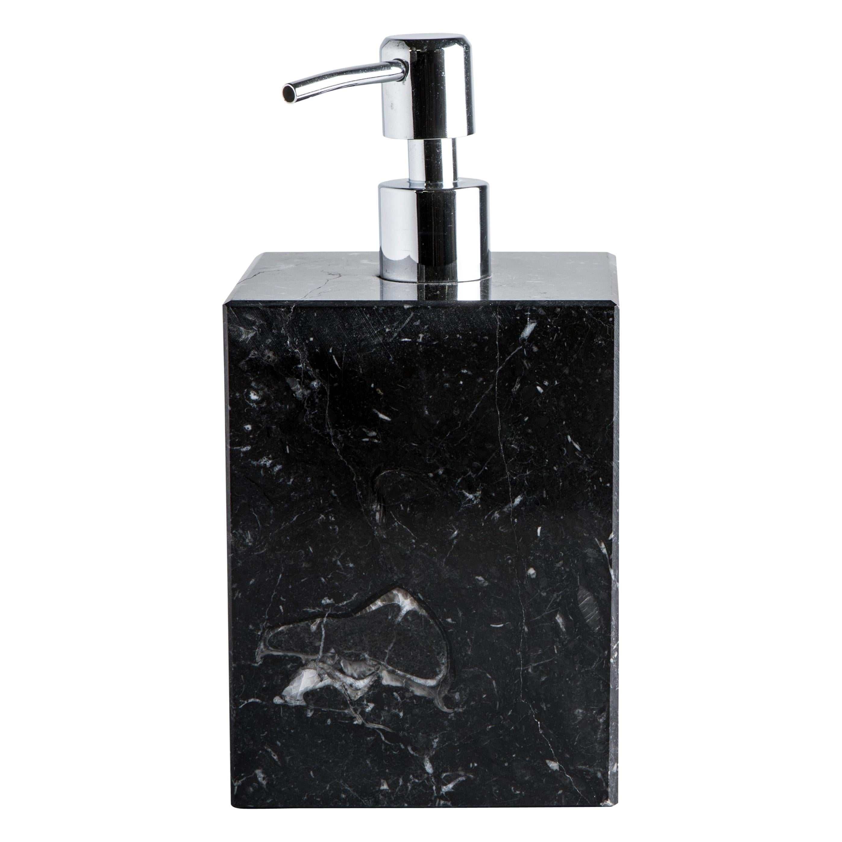 Handmade Squared Soap Dispenser in Black Marquina Marble For Sale