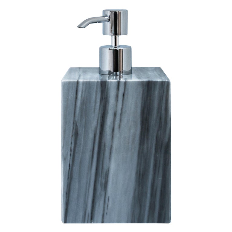 Handmade Squared Soap Dispenser in Grey Bardiglio Marble For Sale at