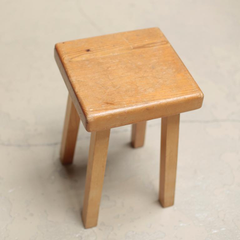 French Squared Stool for Les Arcs by Charlotte Perriand