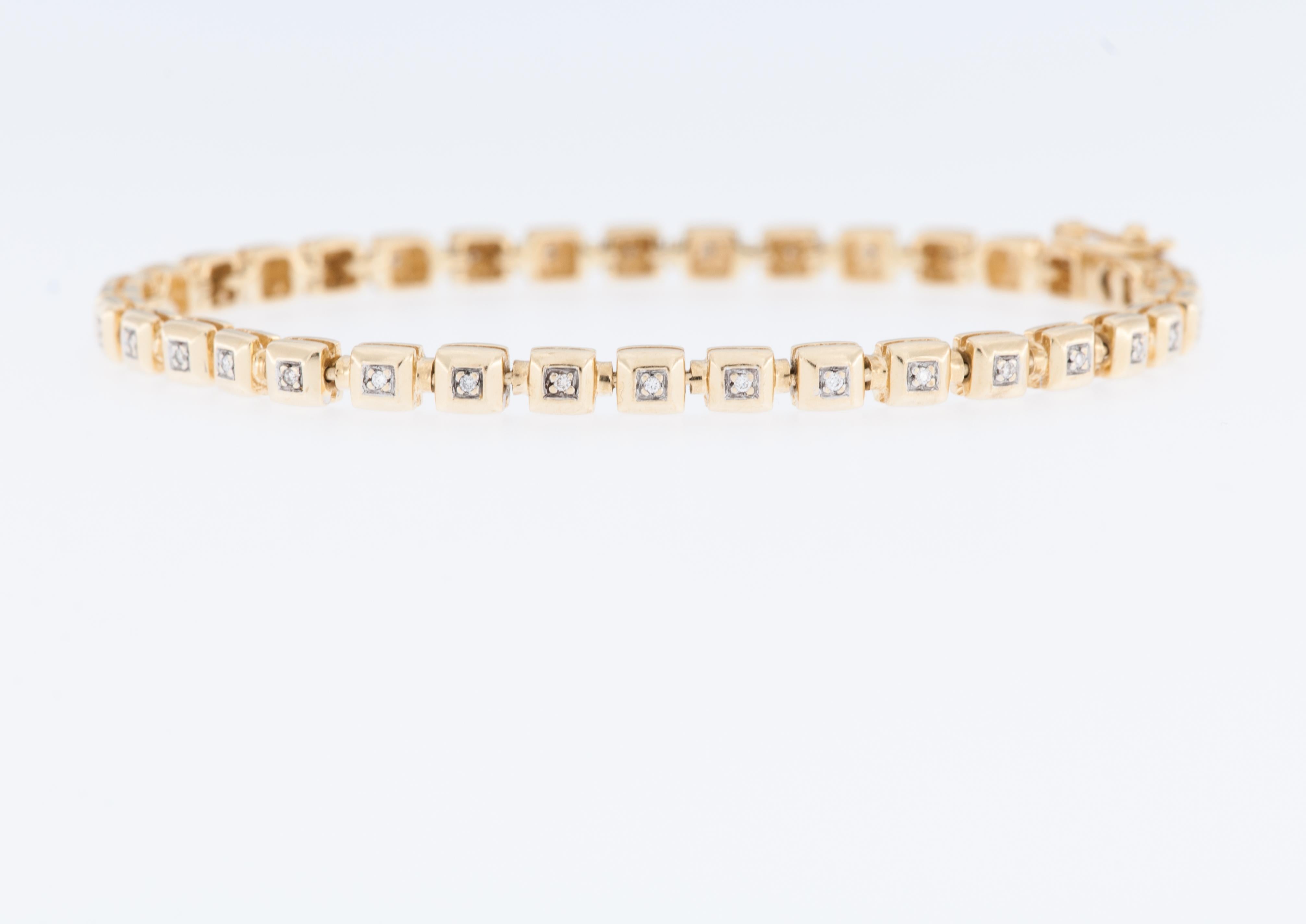 The Tennis 18kt Gold Squared French Bracelet with Diamonds is a luxurious and elegant piece of jewelry designed for those who appreciate fine craftsmanship and exquisite materials. Crafted from high-quality 18-karat gold, this bracelet exudes a rich