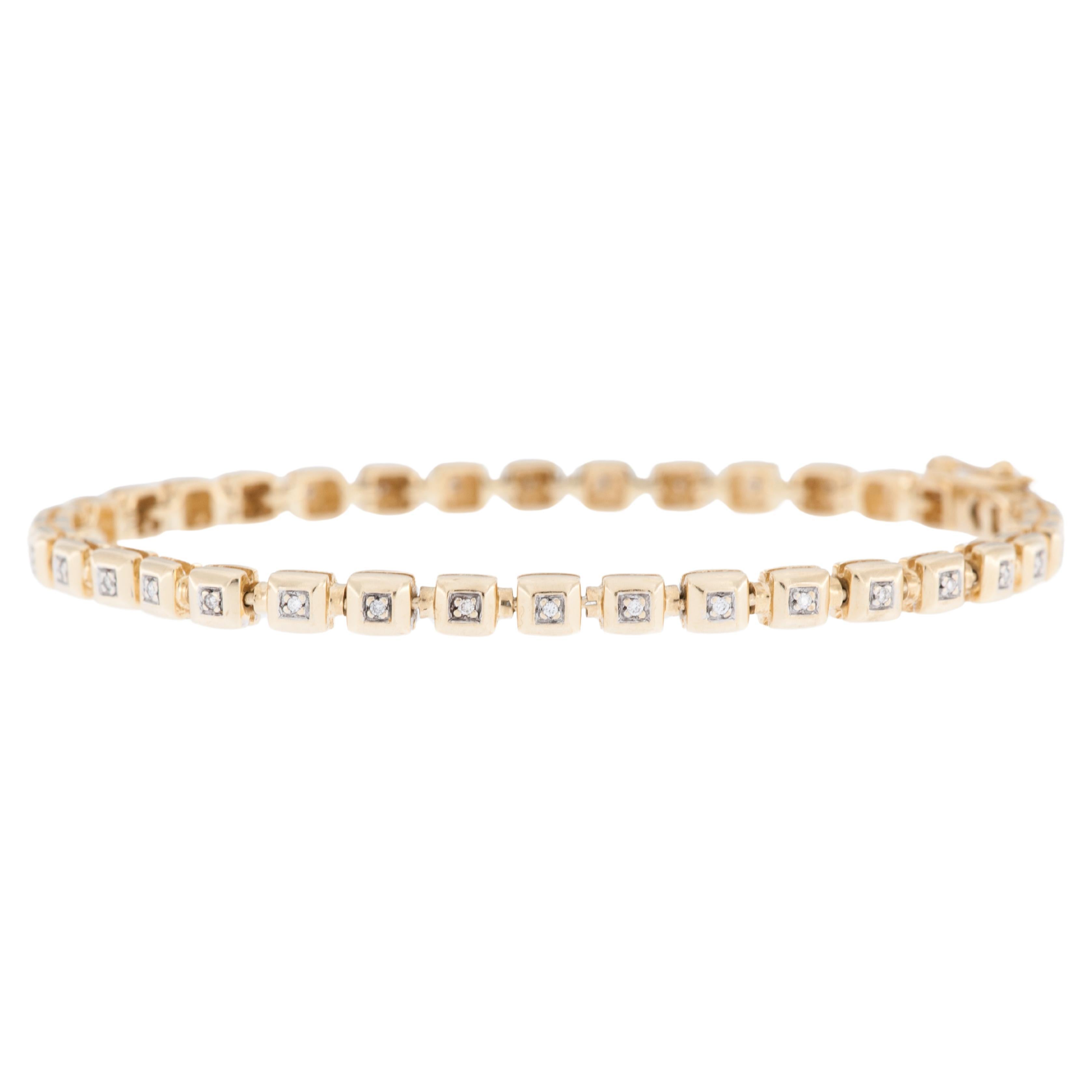 Squared Tennis 18 karat Gold French Bracelet with Diamonds For Sale