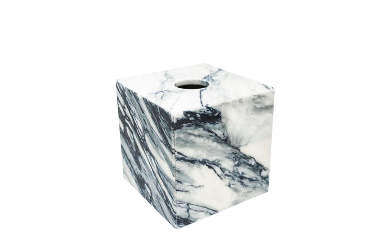 Italian Handmade Squared Tissues Cover Box in Paonazzo Marble For Sale