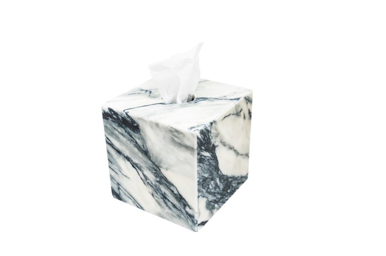 Hand-Crafted Handmade Squared Tissues Cover Box in Paonazzo Marble For Sale