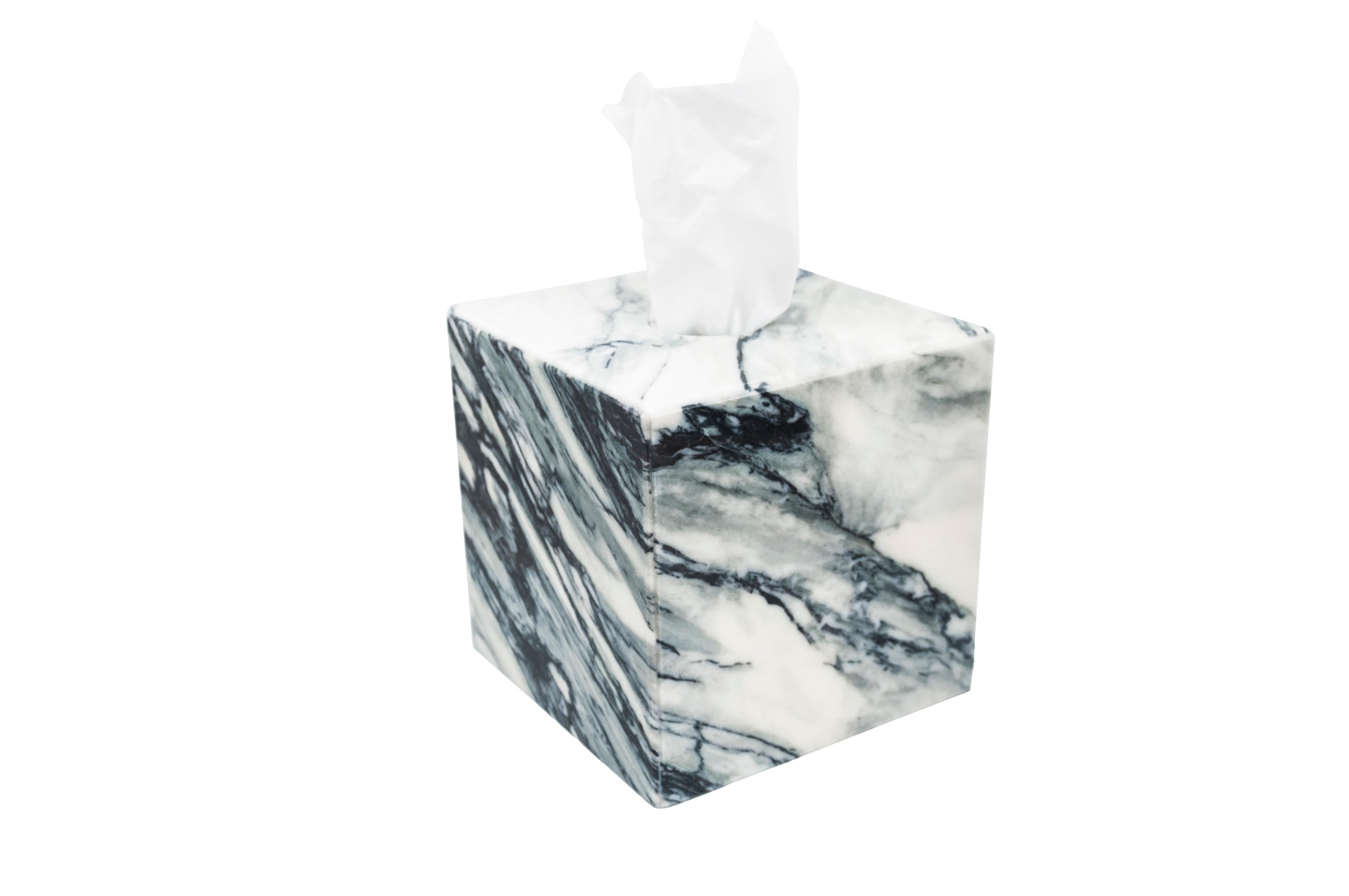 Hand-Crafted Handmade Squared Tissues Cover Box in Paonazzo Marble For Sale