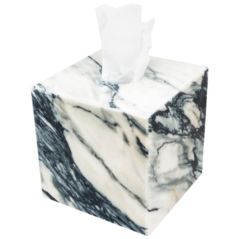 Handmade Squared Tissues Cover Box in Paonazzo Marble For Sale