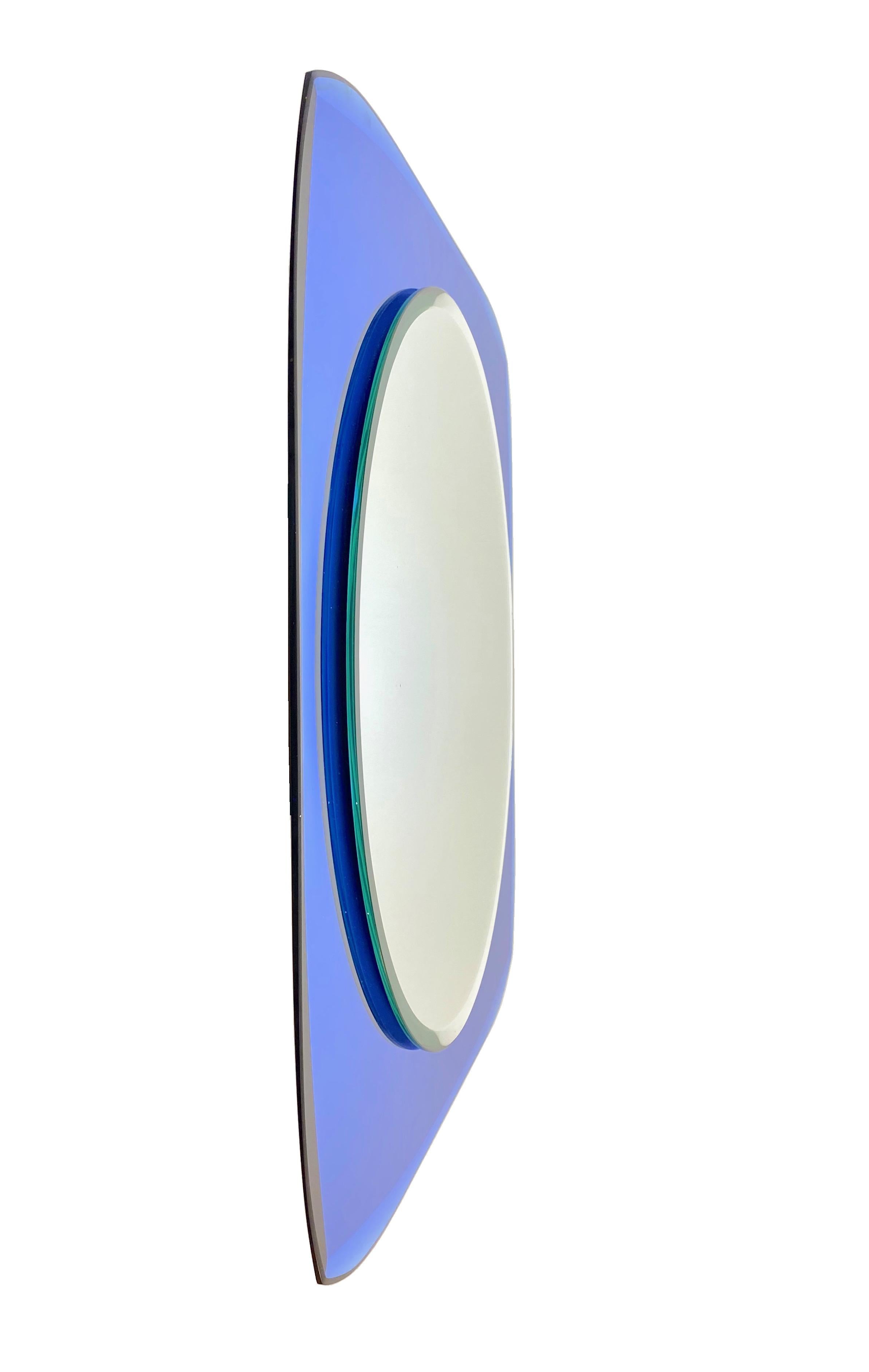 Italian Squared Wall Mirror Blue Attributed to Fontana Arte, Italy, 1960s For Sale