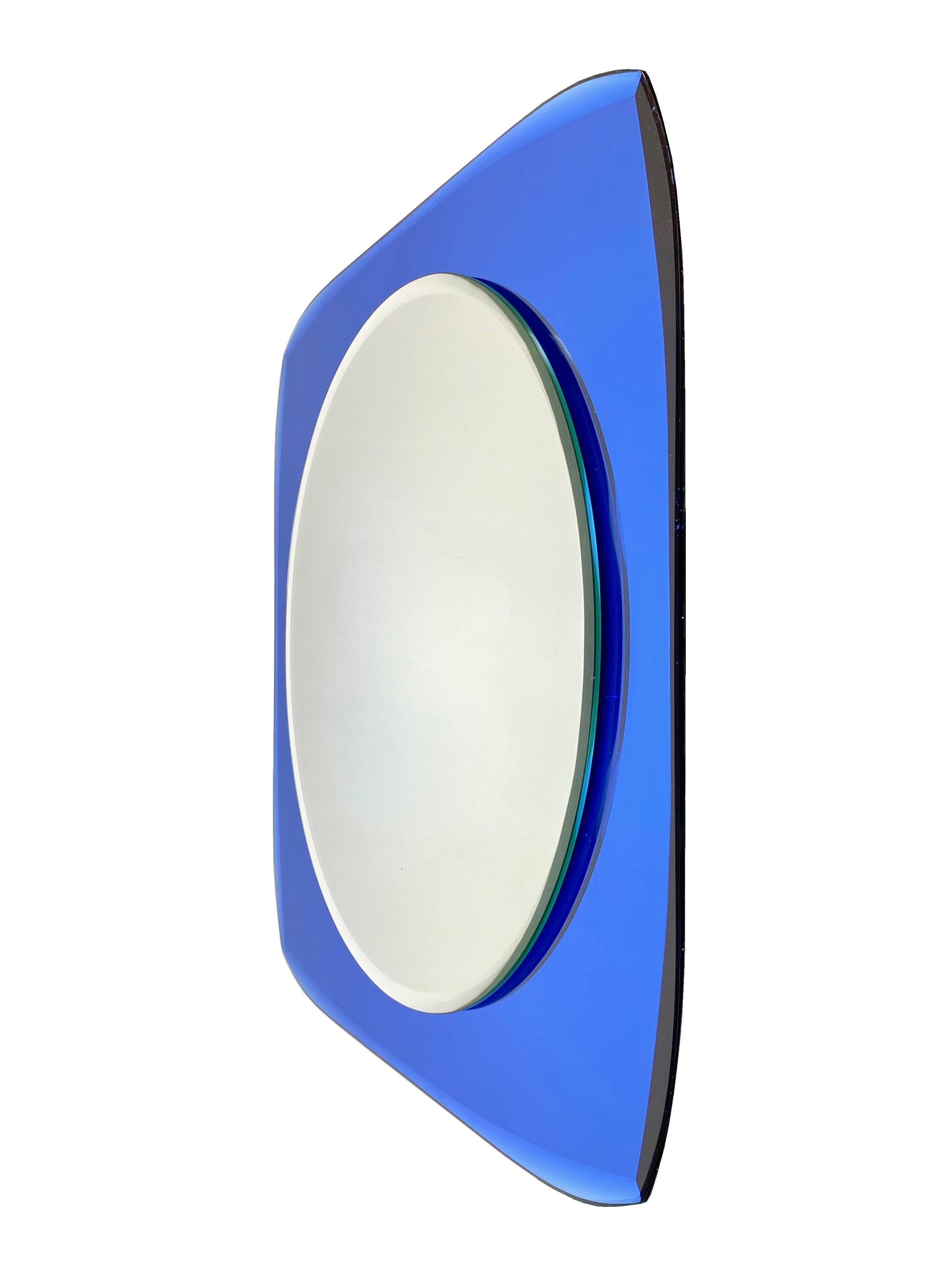 Squared Wall Mirror Blue Attributed to Fontana Arte, Italy, 1960s In Good Condition For Sale In Rome, IT