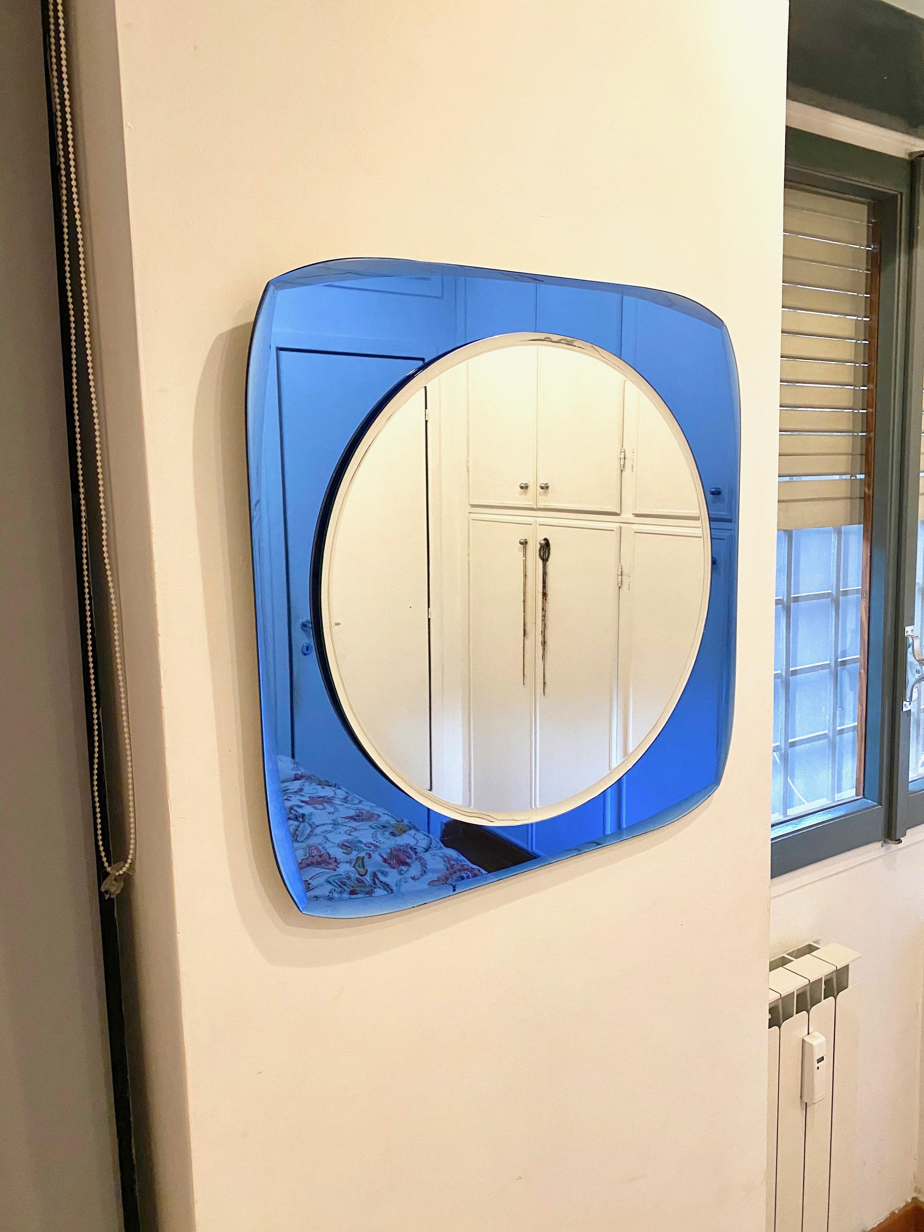 Squared Wall Mirror Blue Attributed to Fontana Arte, Italy, 1960s For Sale 3