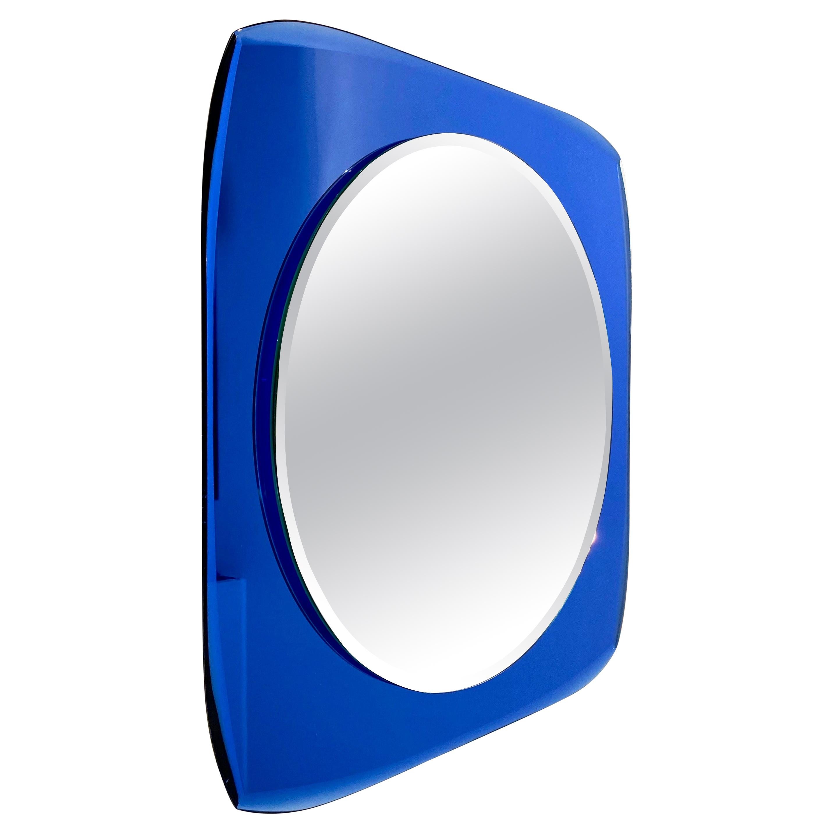 Squared Wall Mirror Blue Attributed to Fontana Arte, Italy, 1960s