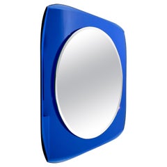 Vintage Squared Wall Mirror Blue Attributed to Fontana Arte, Italy, 1960s