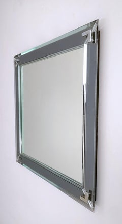 Spiegel von Fontana Arte mit quadratischem Metall und verspiegeltem Rahmen, Italien 1960er Jahre