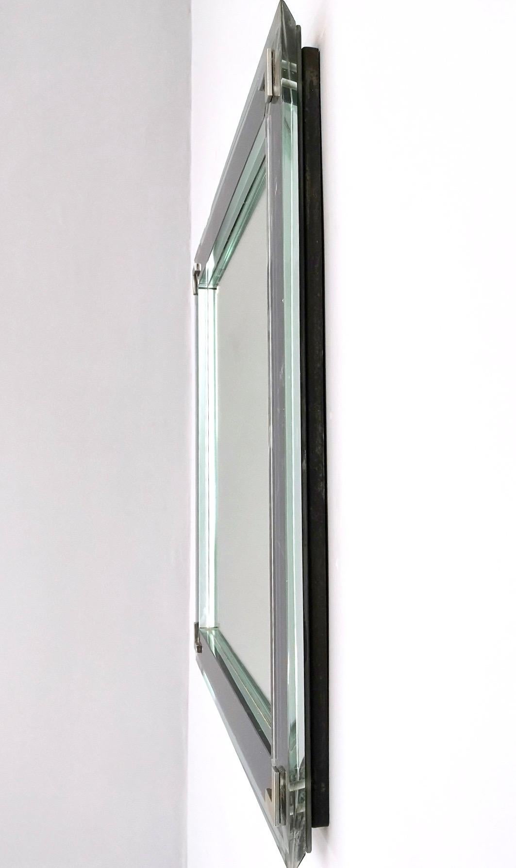Mid-Century Modern Mirror from Fontana Arte with Square Metal and Mirrored Frame, Italy 1960s For Sale