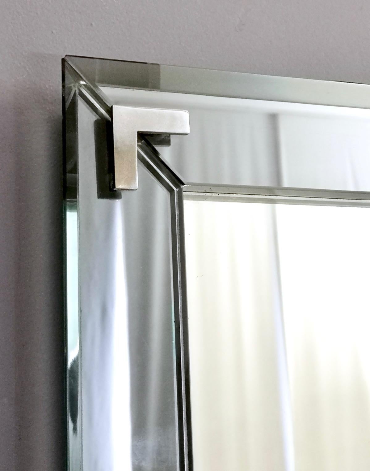 Italian Mirror from Fontana Arte with Square Metal and Mirrored Frame, Italy 1960s For Sale