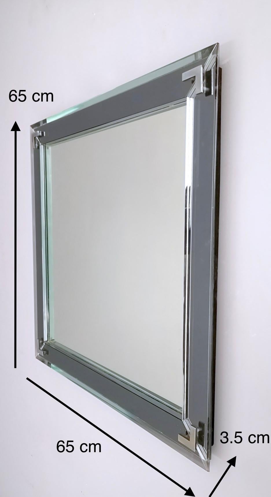 Mid-20th Century Mirror from Fontana Arte with Square Metal and Mirrored Frame, Italy 1960s For Sale