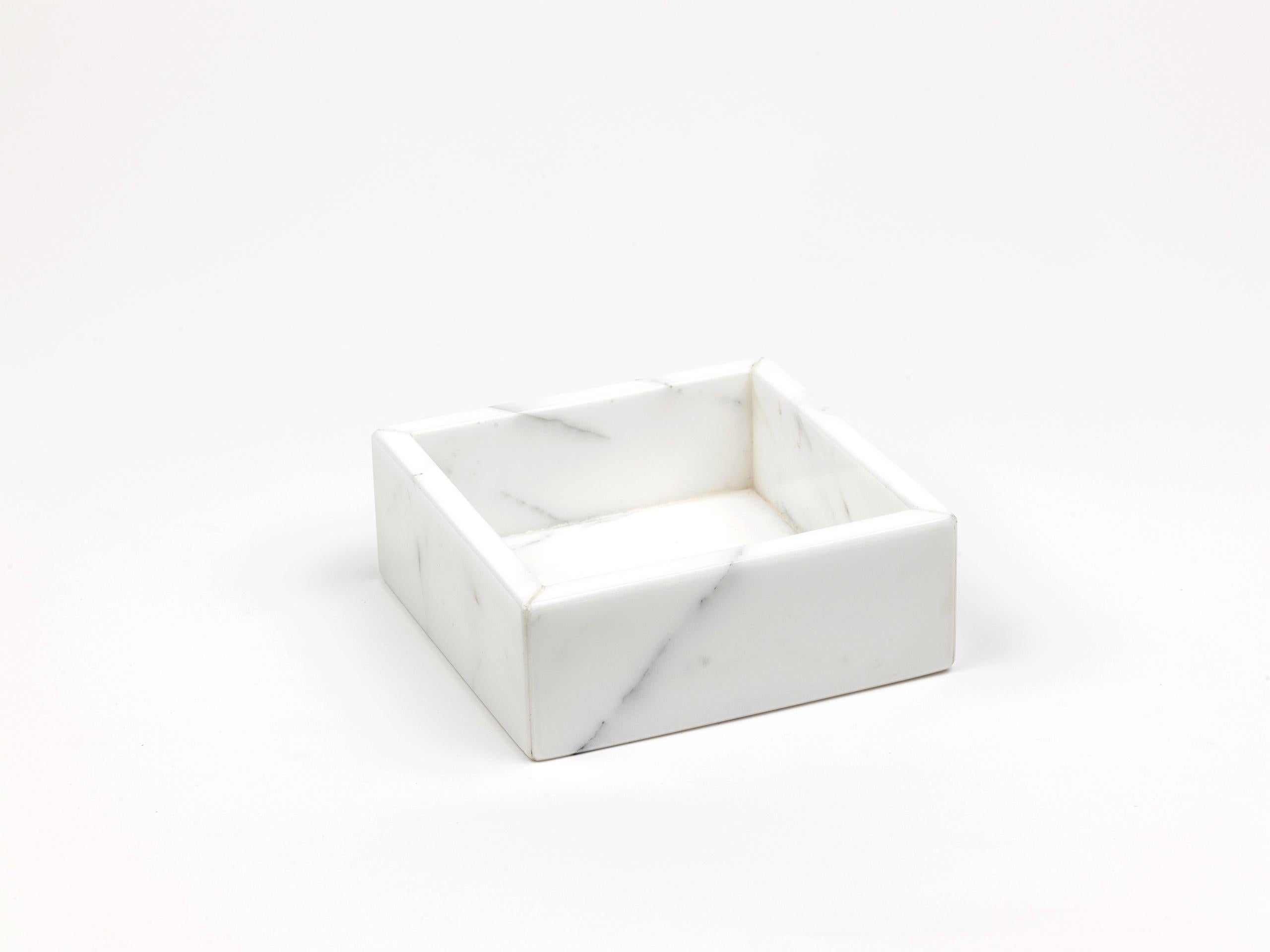 Hand-Crafted Squared White Carrara Marble Guest Towel Tray