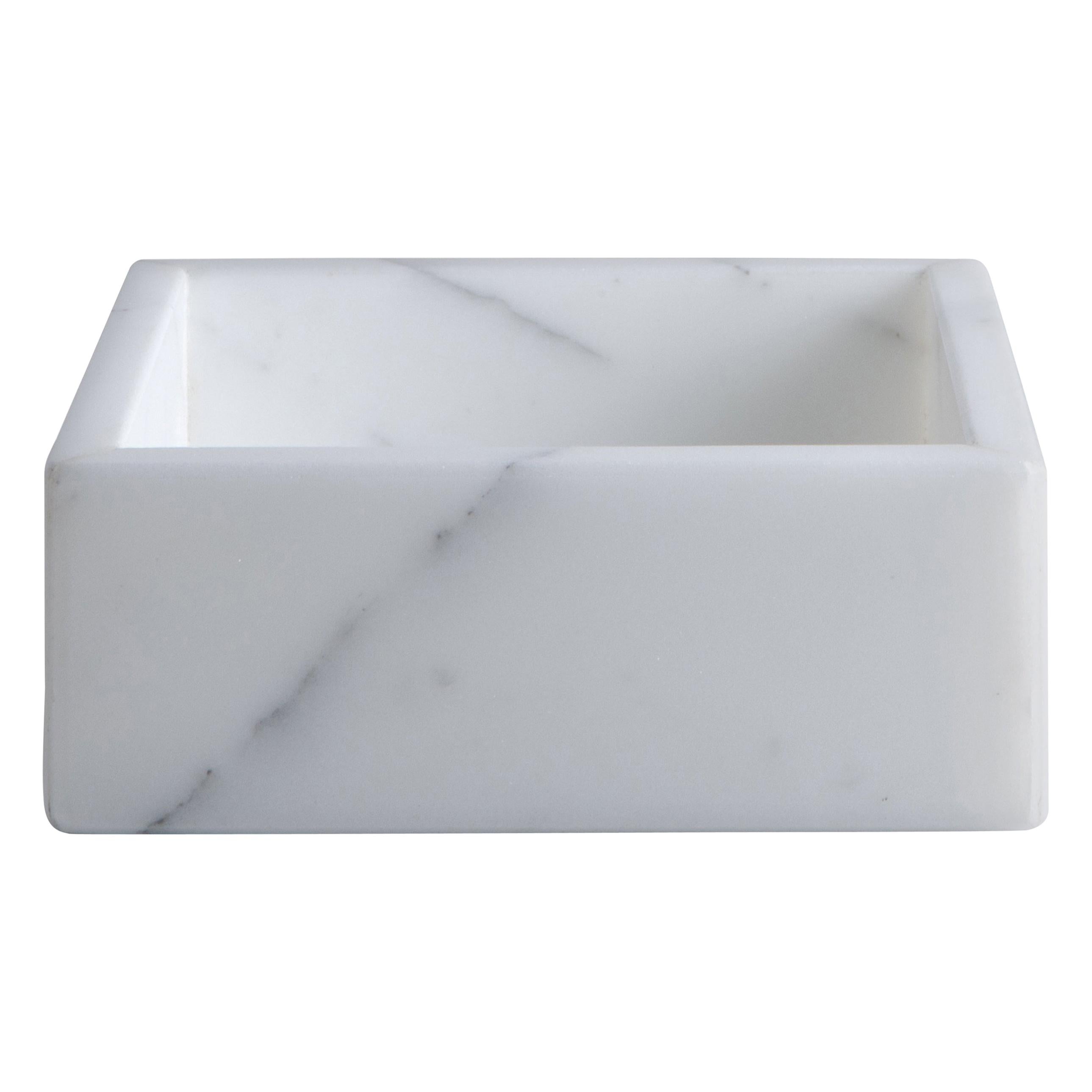 Handmade Squared White Carrara Marble Guest Towel Tray For Sale